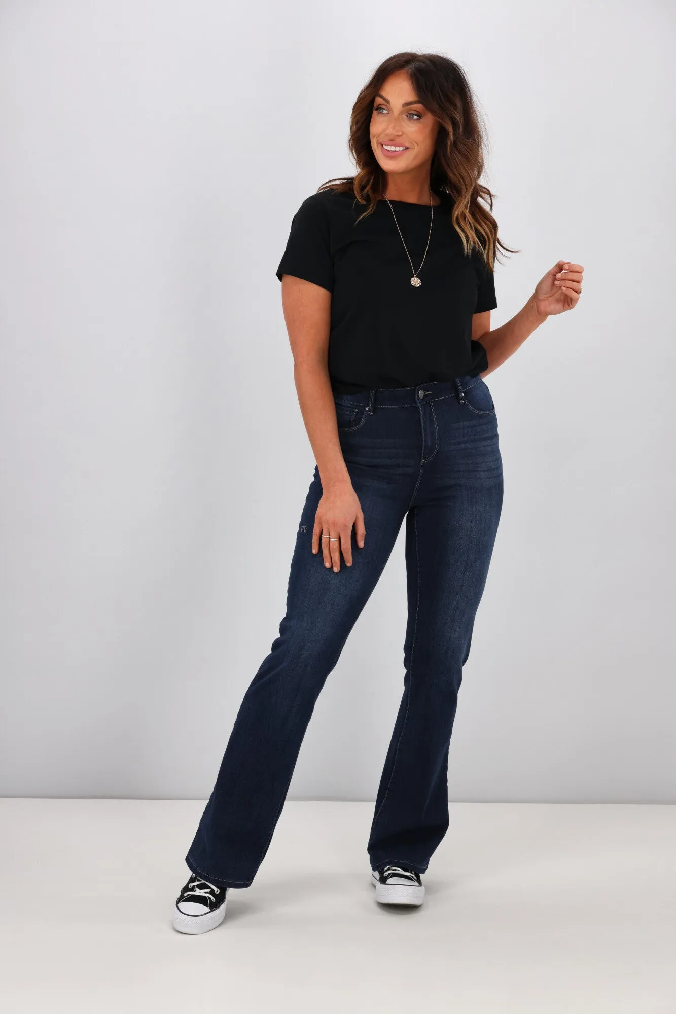 Shine On Label Sculpt Bootleg Jeans Full Length Super Dark Indigo