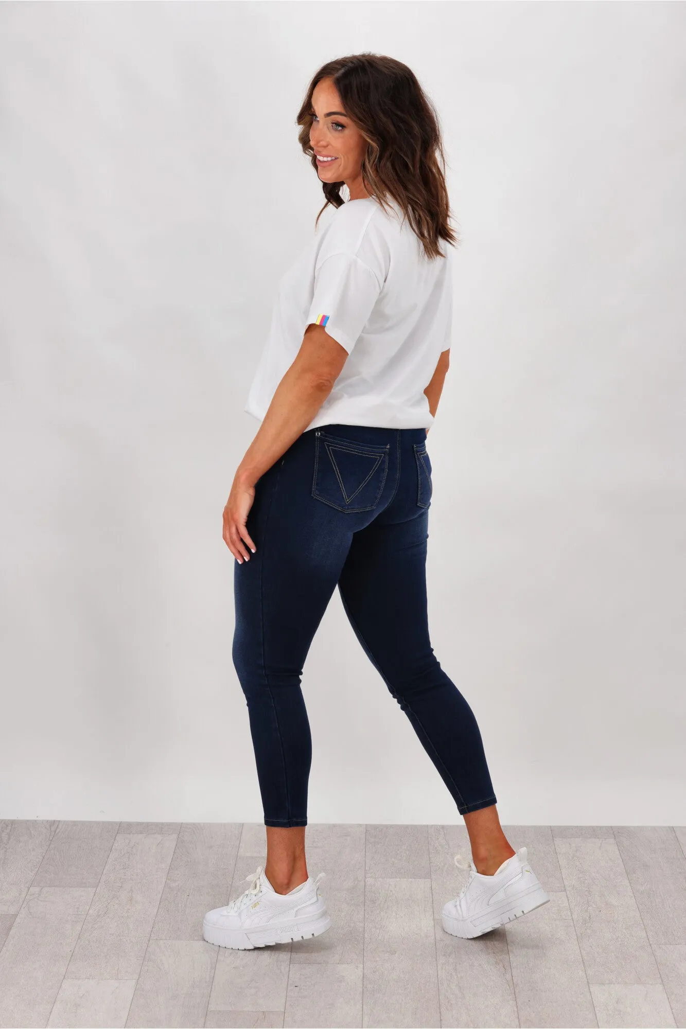 Shine On Label Sculpt Denim Cropped Jean Super Dark Indigo