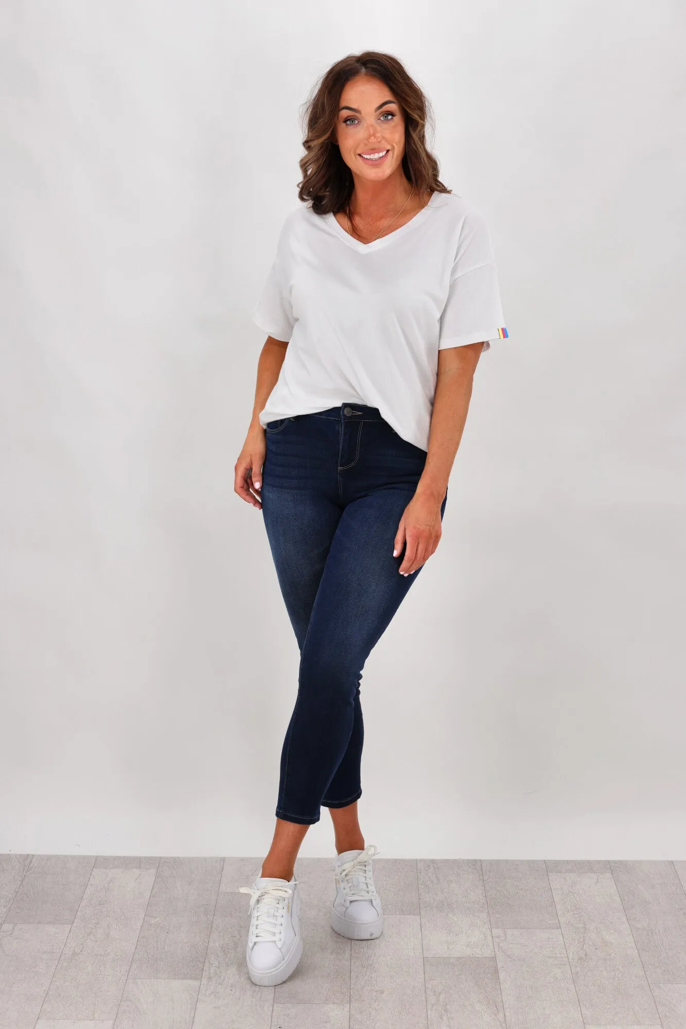 Shine On Label Sculpt Denim Cropped Jean Super Dark Indigo
