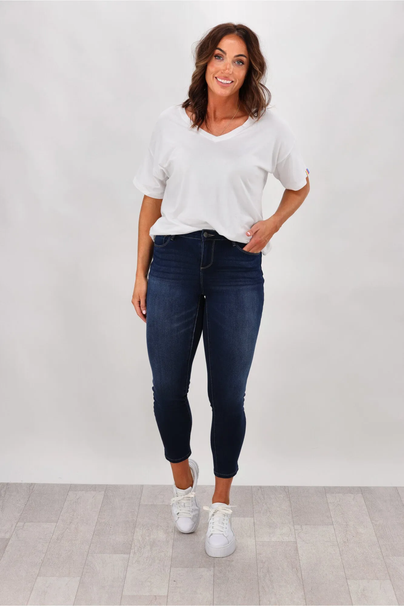 Shine On Label Sculpt Denim Cropped Jean Super Dark Indigo