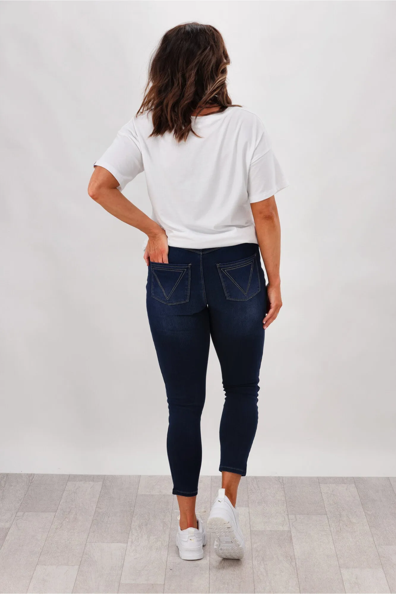 Shine On Label Sculpt Denim Cropped Jean Super Dark Indigo