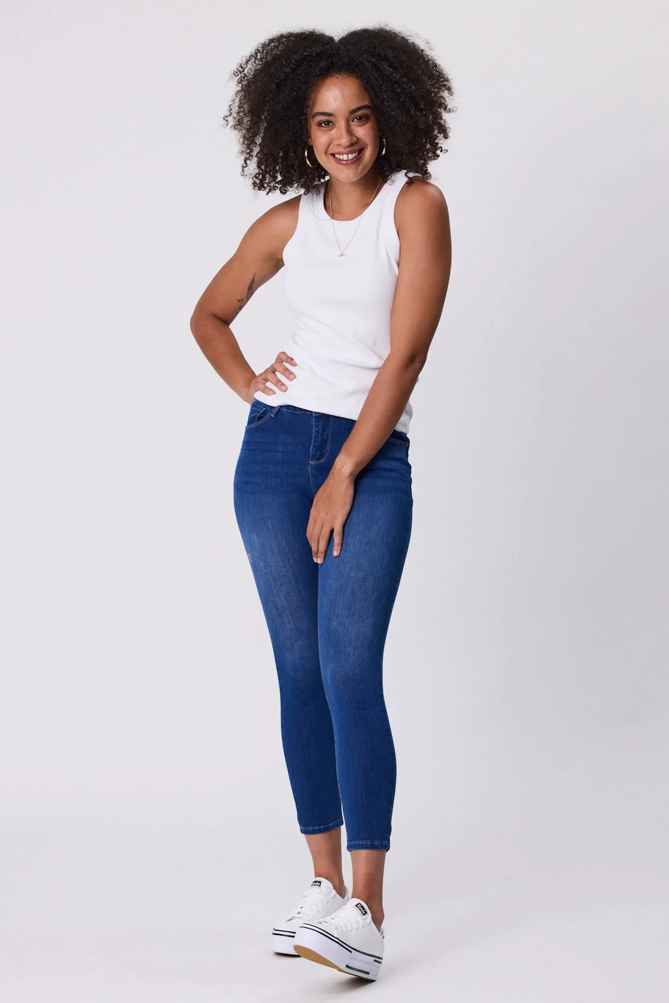 Shine On Label Sculpt Denim Cropped Jean True Blue Wash