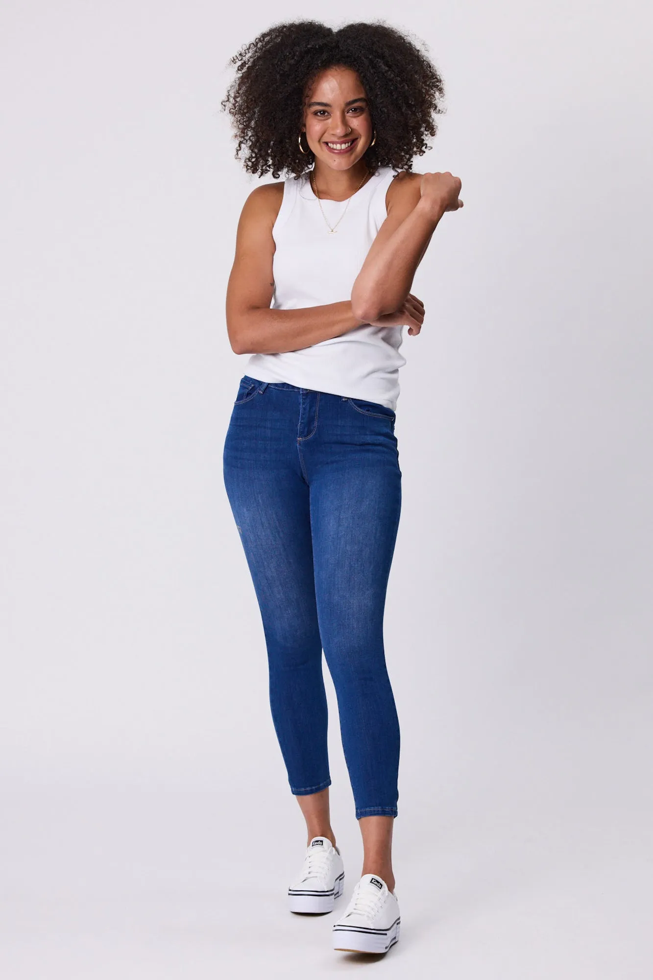 Shine On Label Sculpt Denim Cropped Jean True Blue Wash