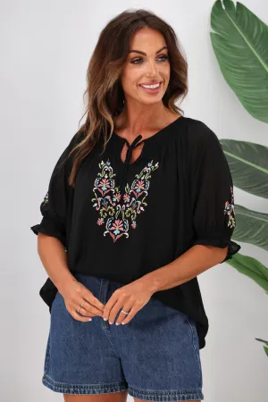 Shine On Label Simone Embroidery Blouse Black