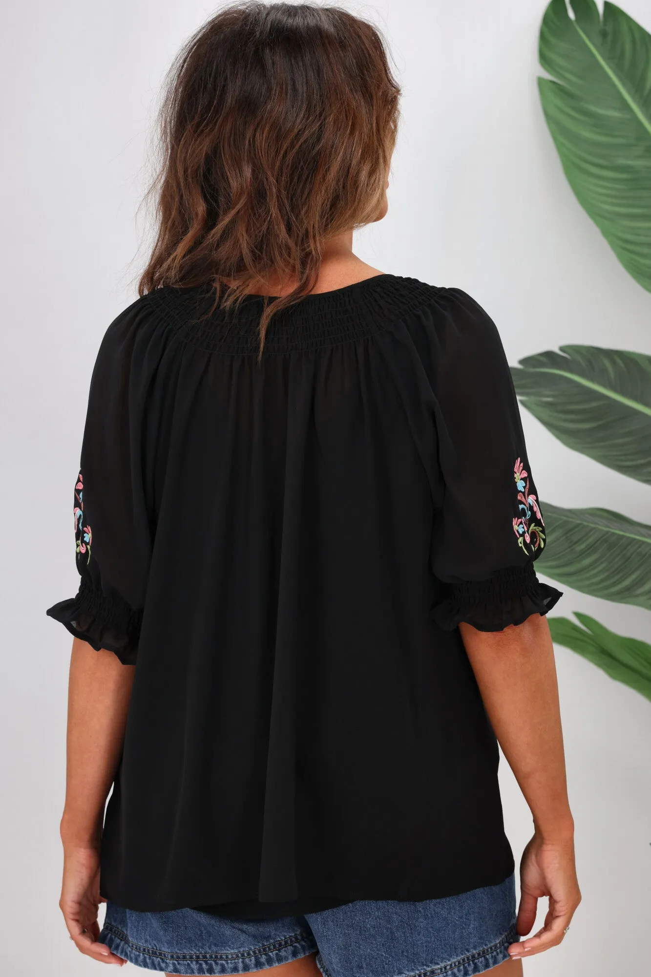 Shine On Label Simone Embroidery Blouse Black