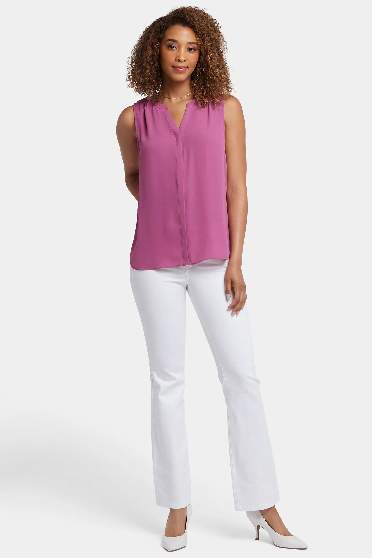 Sleeveless Pintuck Blouse - Red Violet