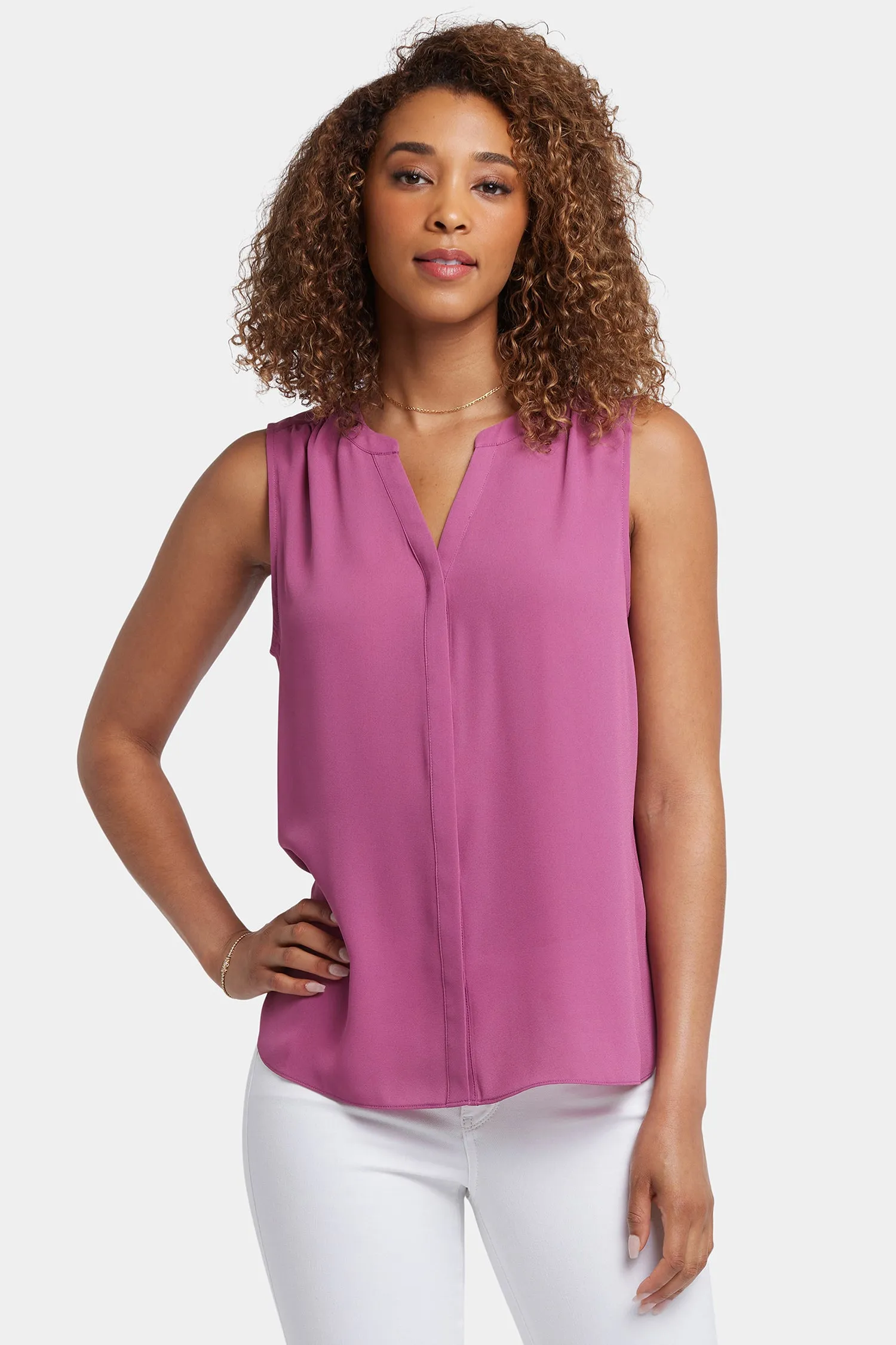 Sleeveless Pintuck Blouse - Red Violet