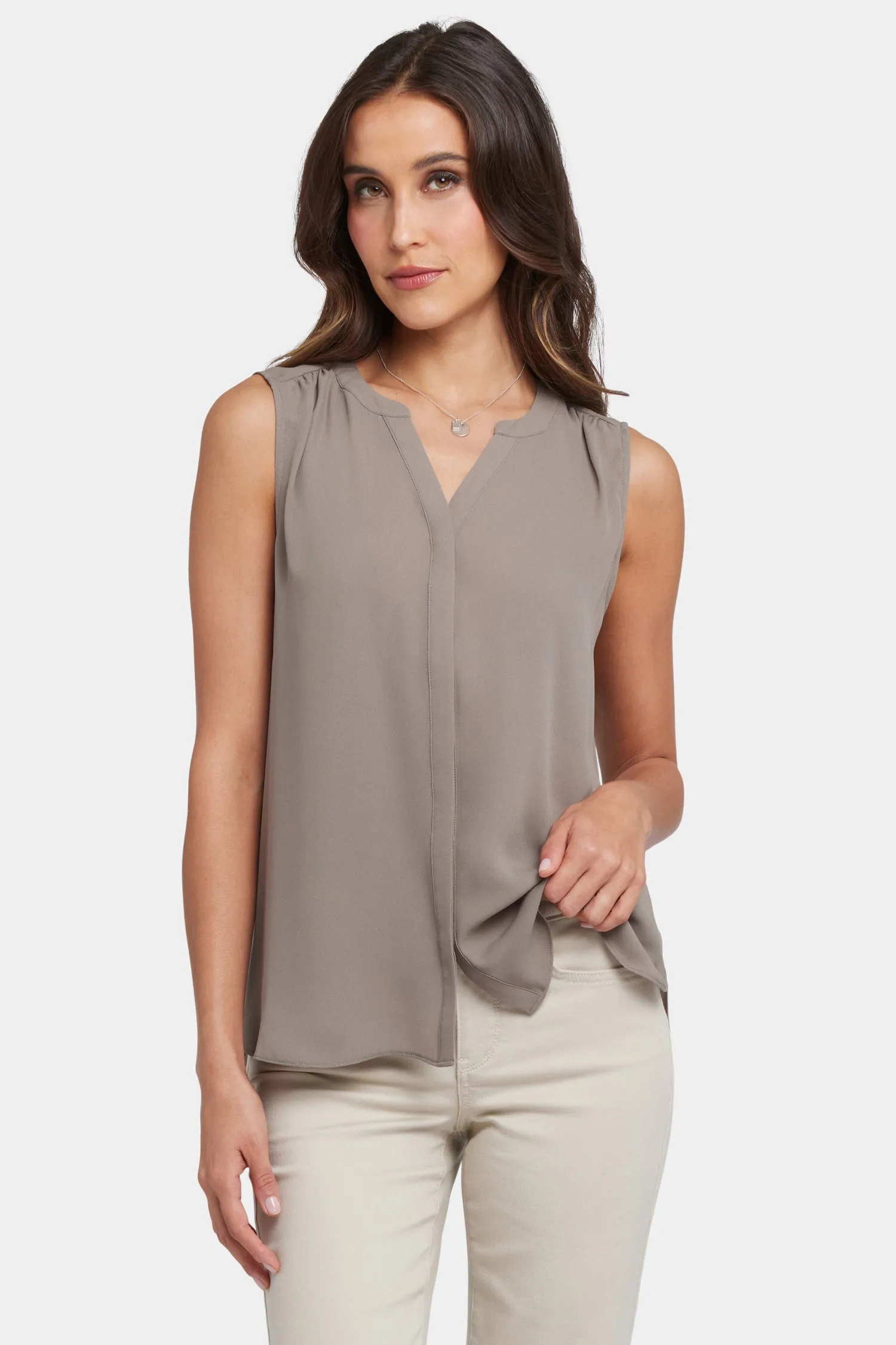 Sleeveless Pintuck Blouse - Saddlewood