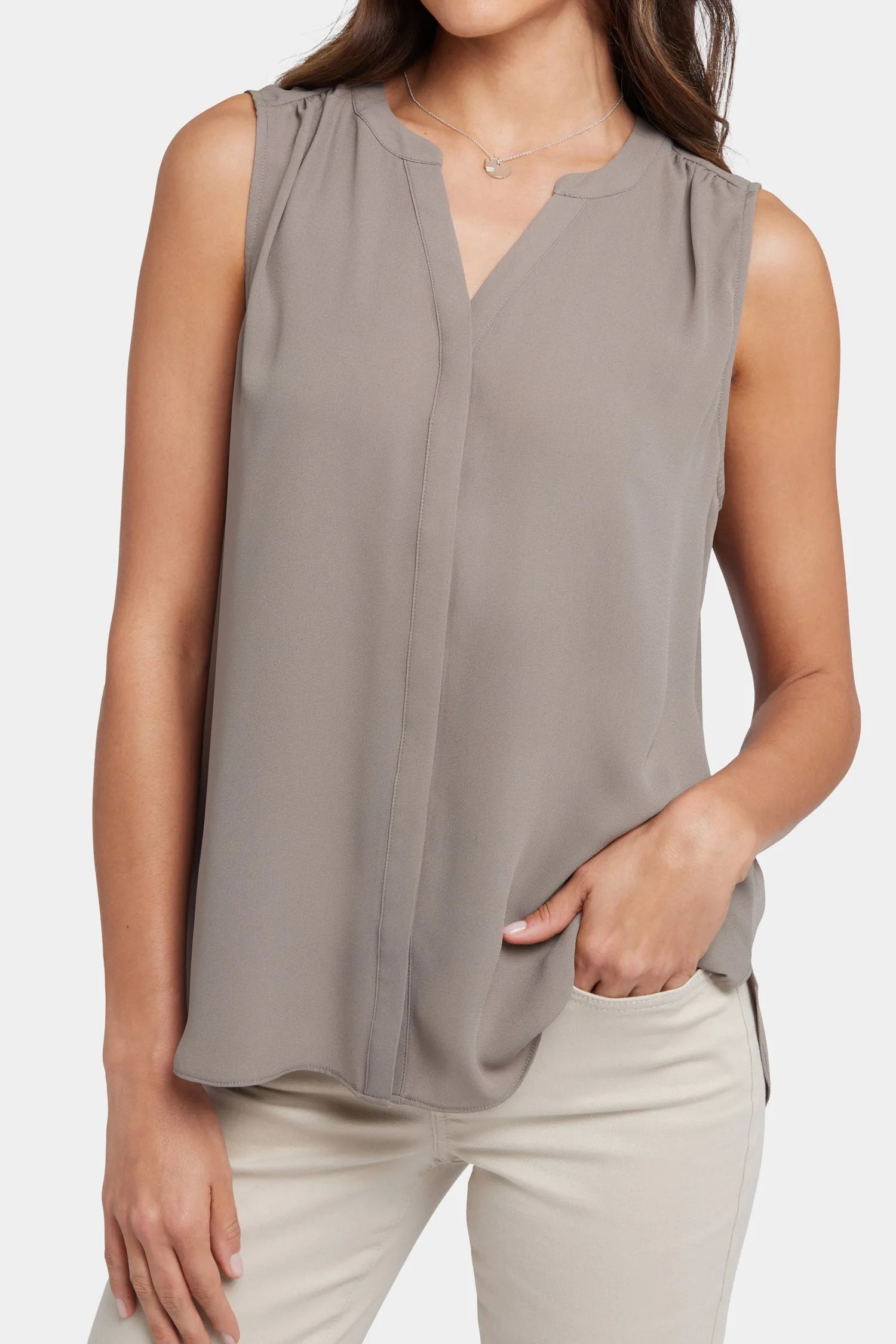 Sleeveless Pintuck Blouse - Saddlewood