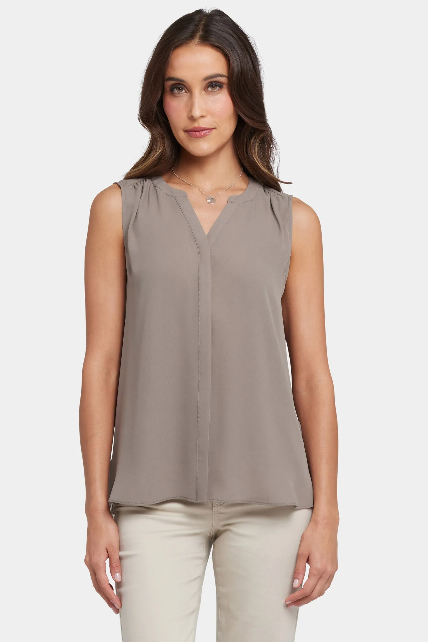 Sleeveless Pintuck Blouse - Saddlewood