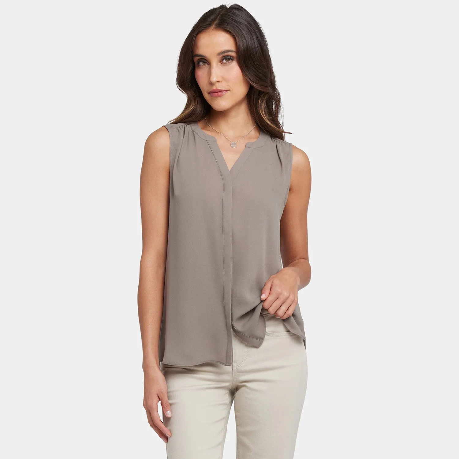 Sleeveless Pintuck Blouse - Saddlewood