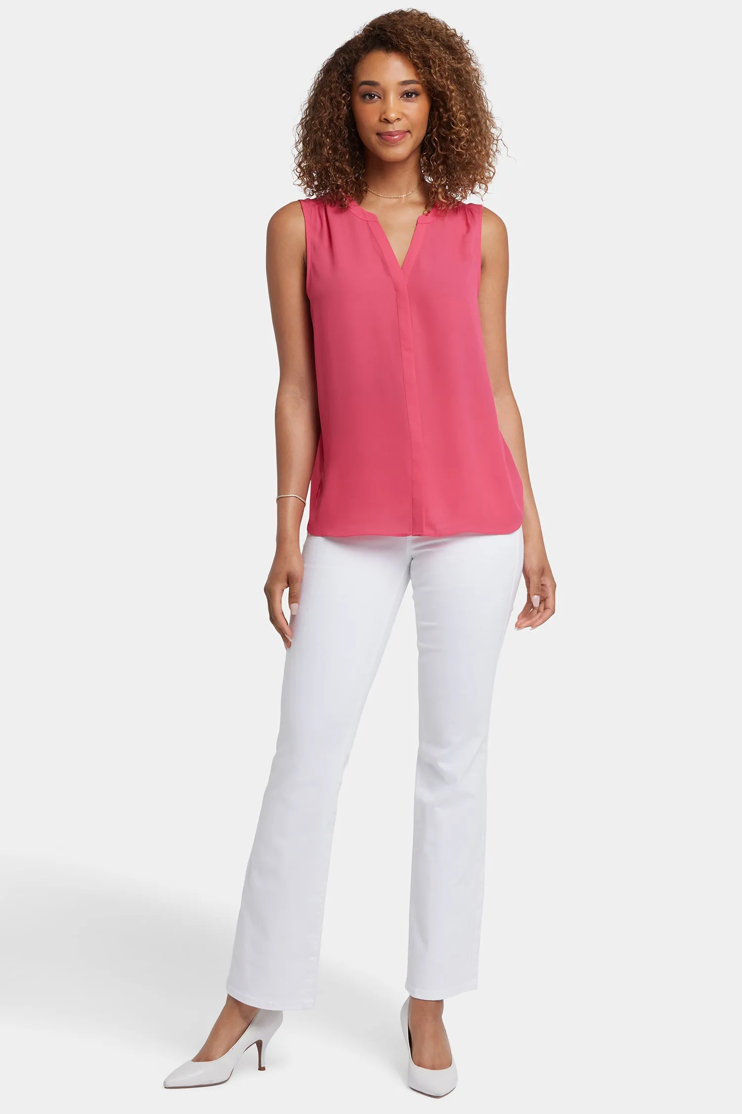 Sleeveless Pintuck Blouse - Watermelon