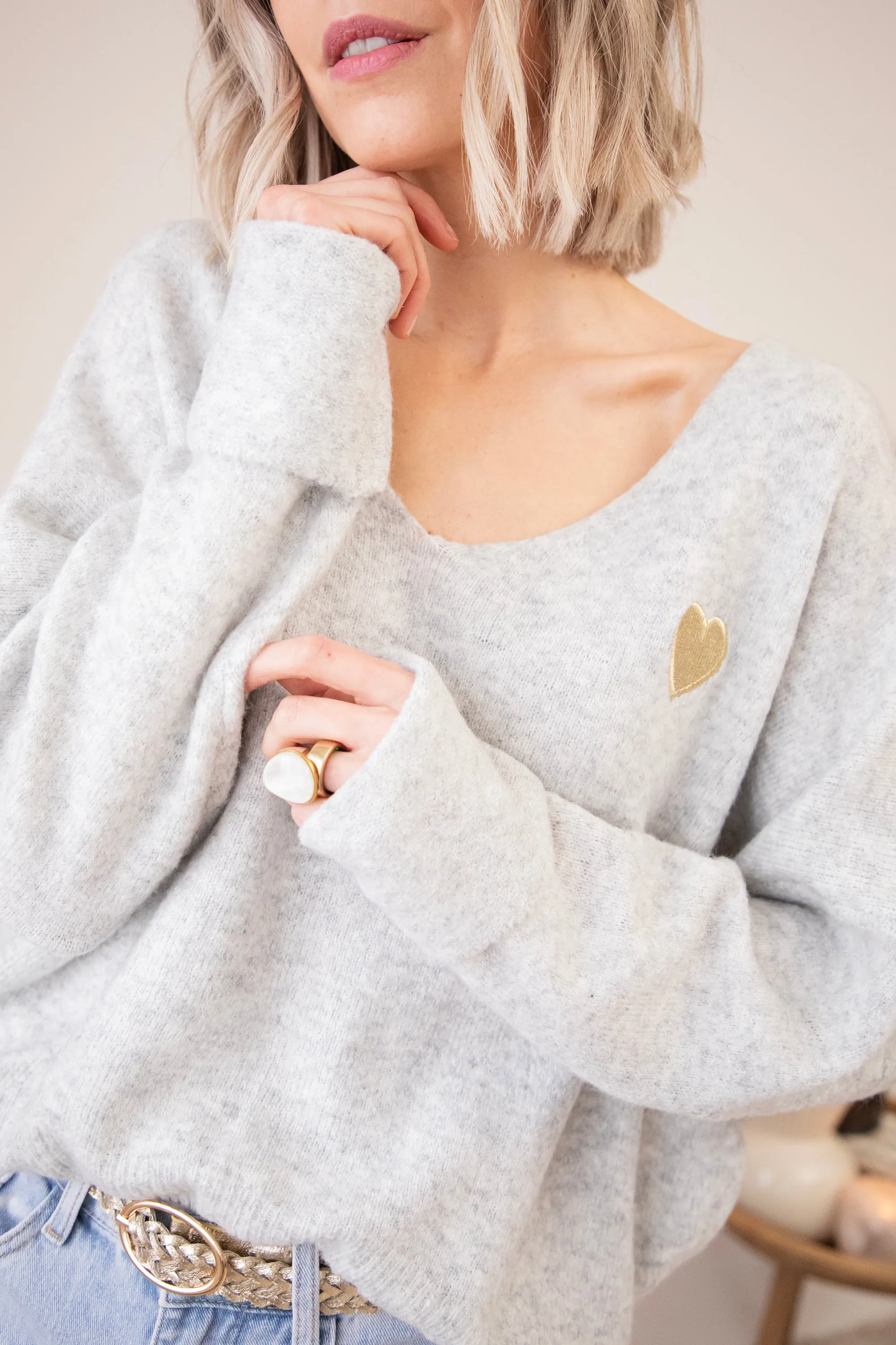Soft Hearted Grey/Gold - Trui