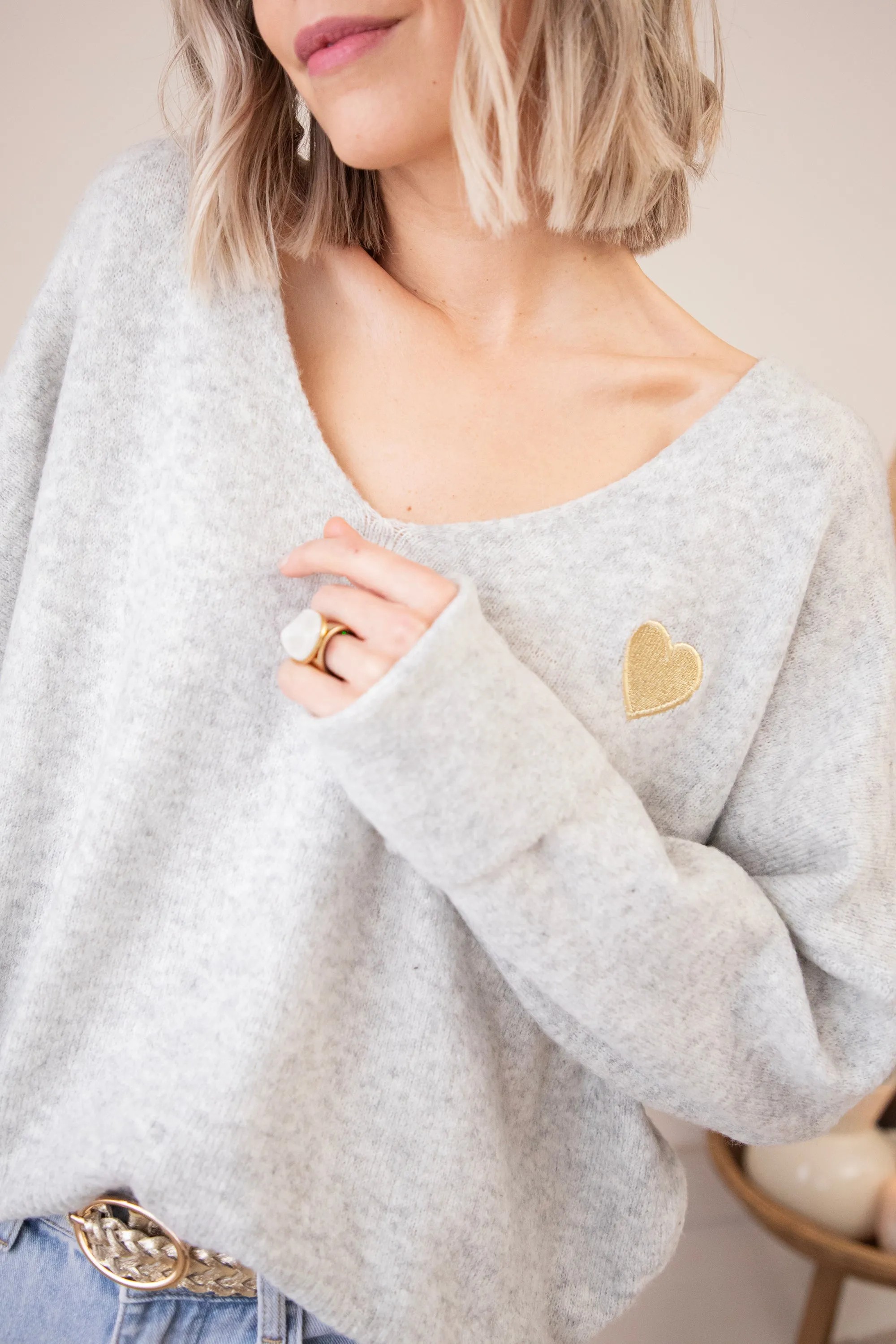 Soft Hearted Grey/Gold - Trui