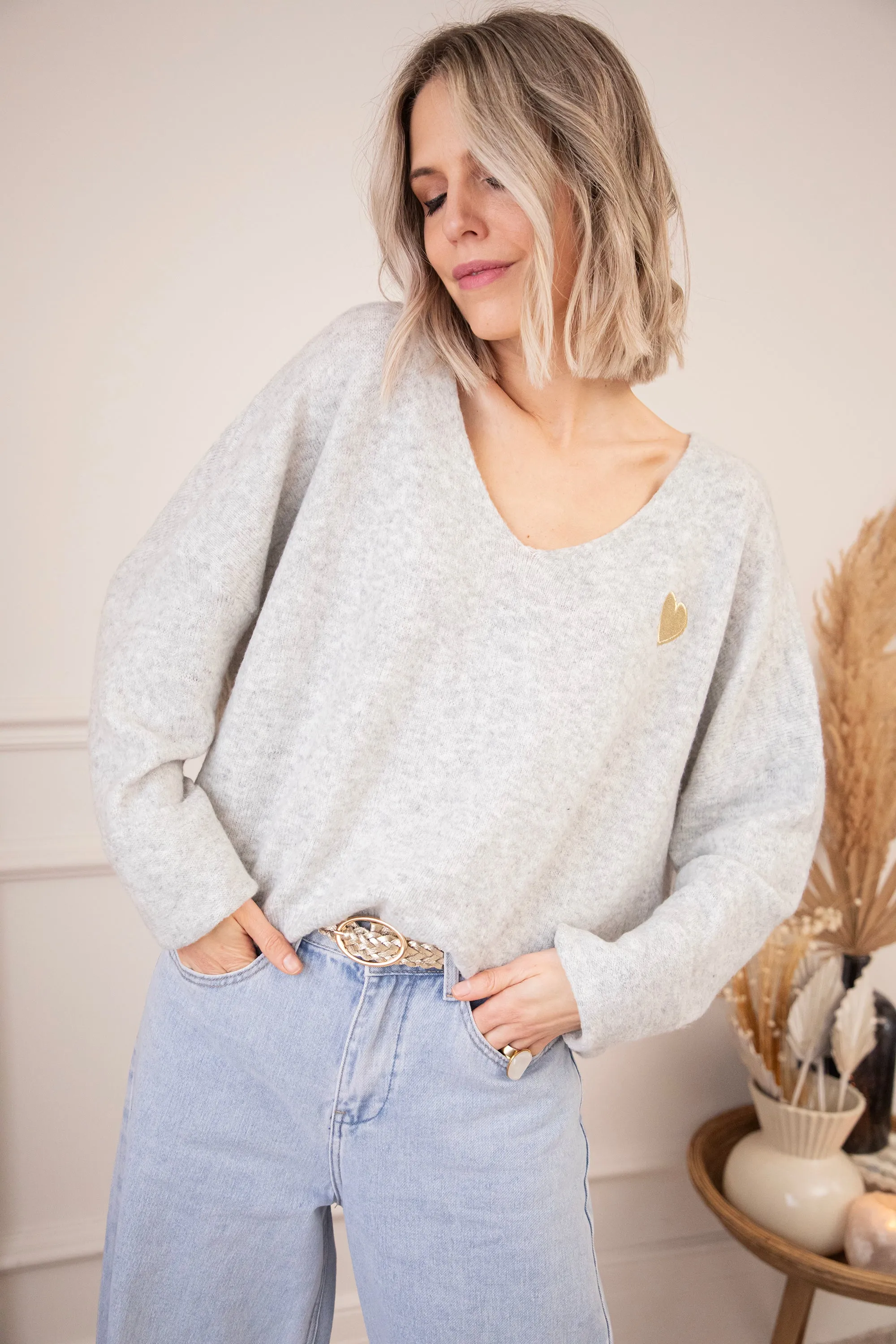 Soft Hearted Grey/Gold - Trui