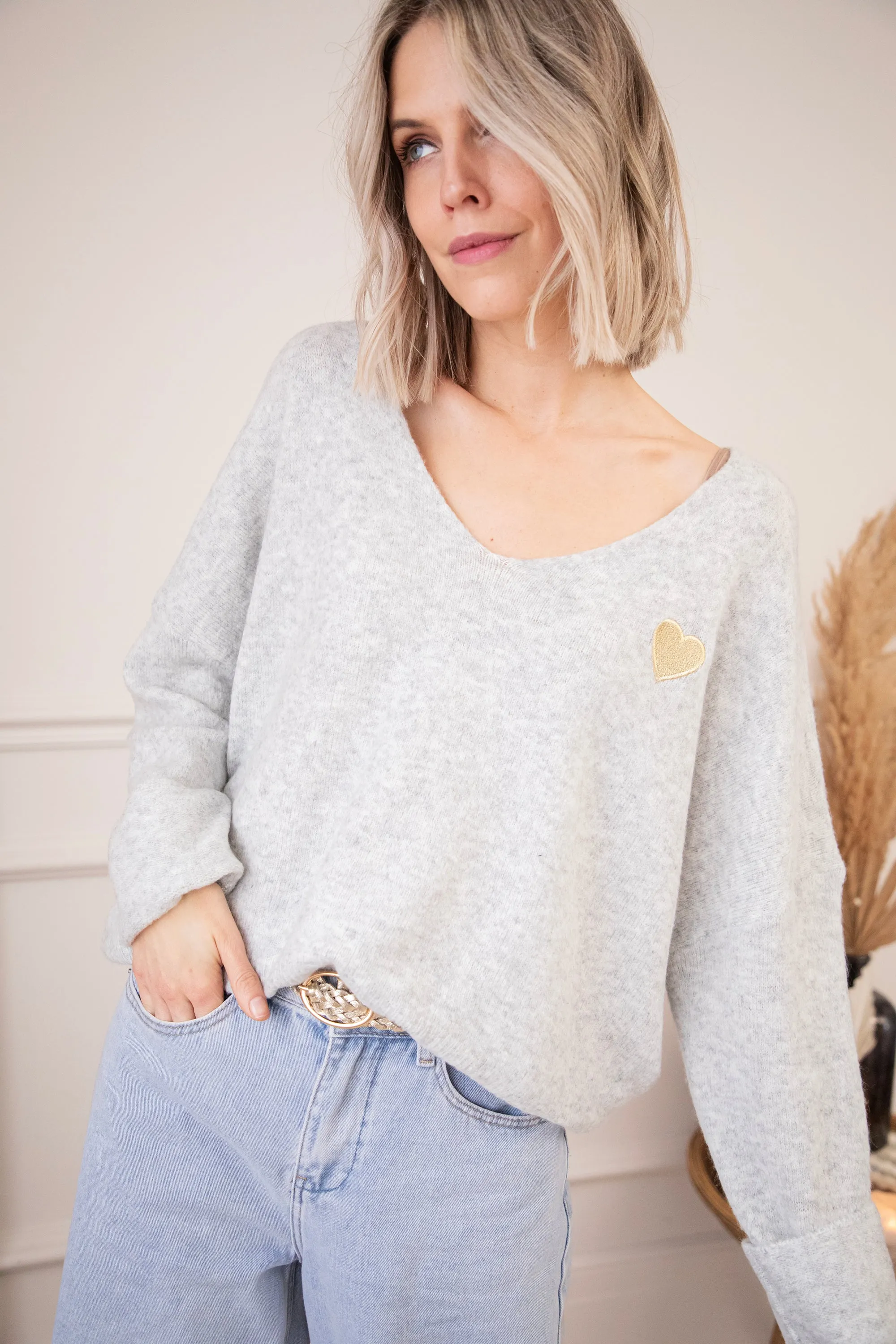 Soft Hearted Grey/Gold - Trui