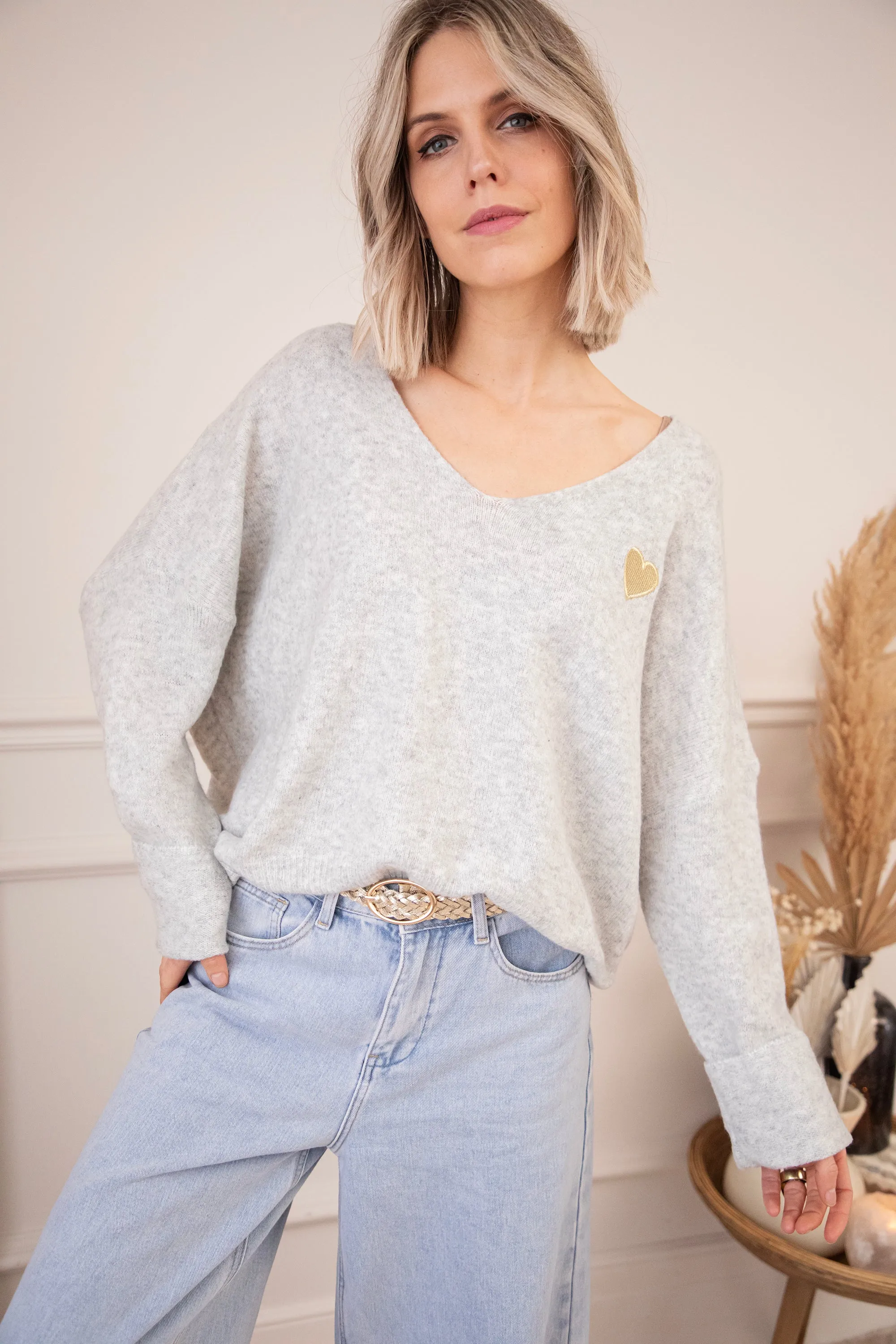 Soft Hearted Grey/Gold - Trui