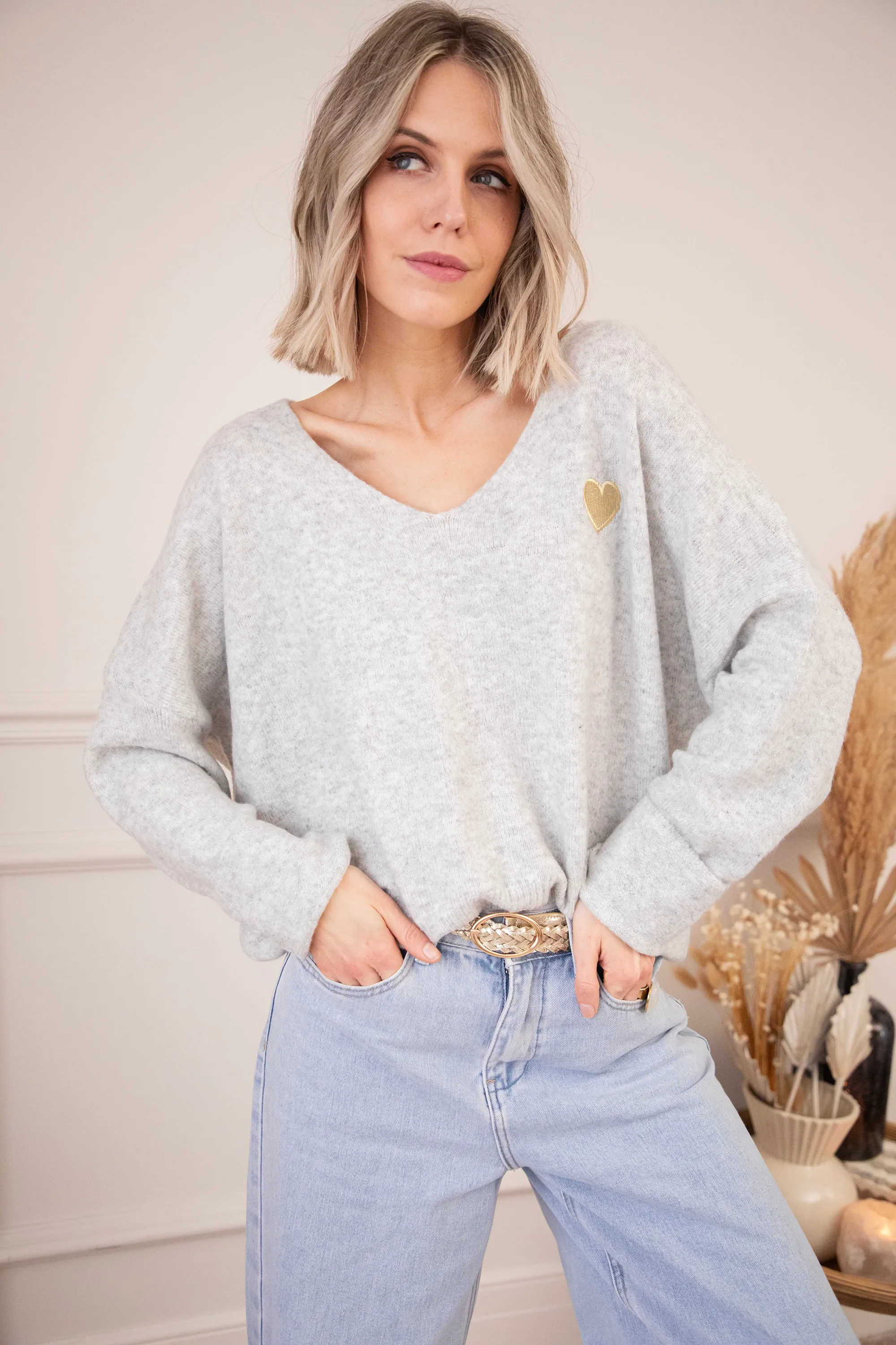 Soft Hearted Grey/Gold - Trui