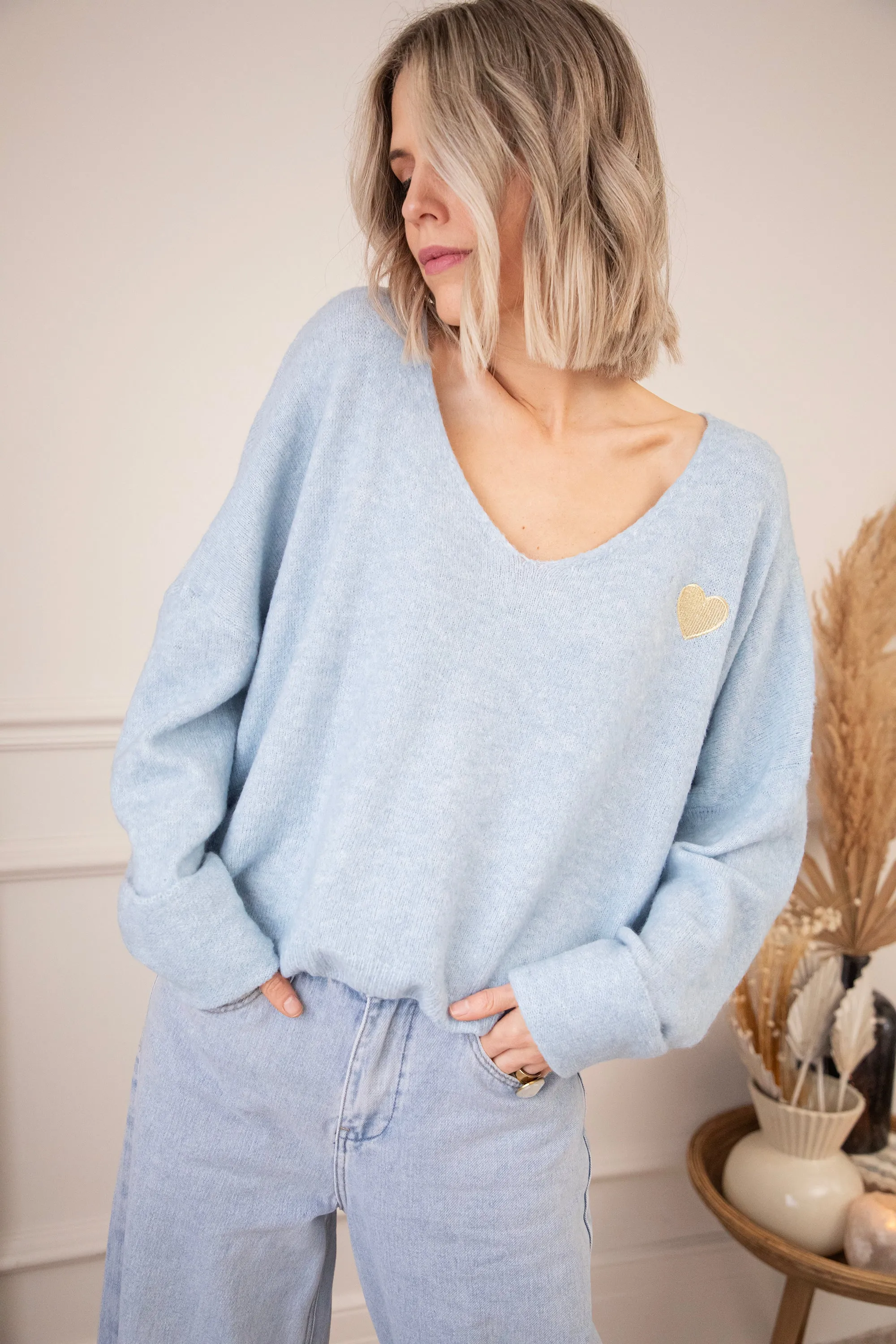 Soft Hearted Soft Blue/Gold - Trui
