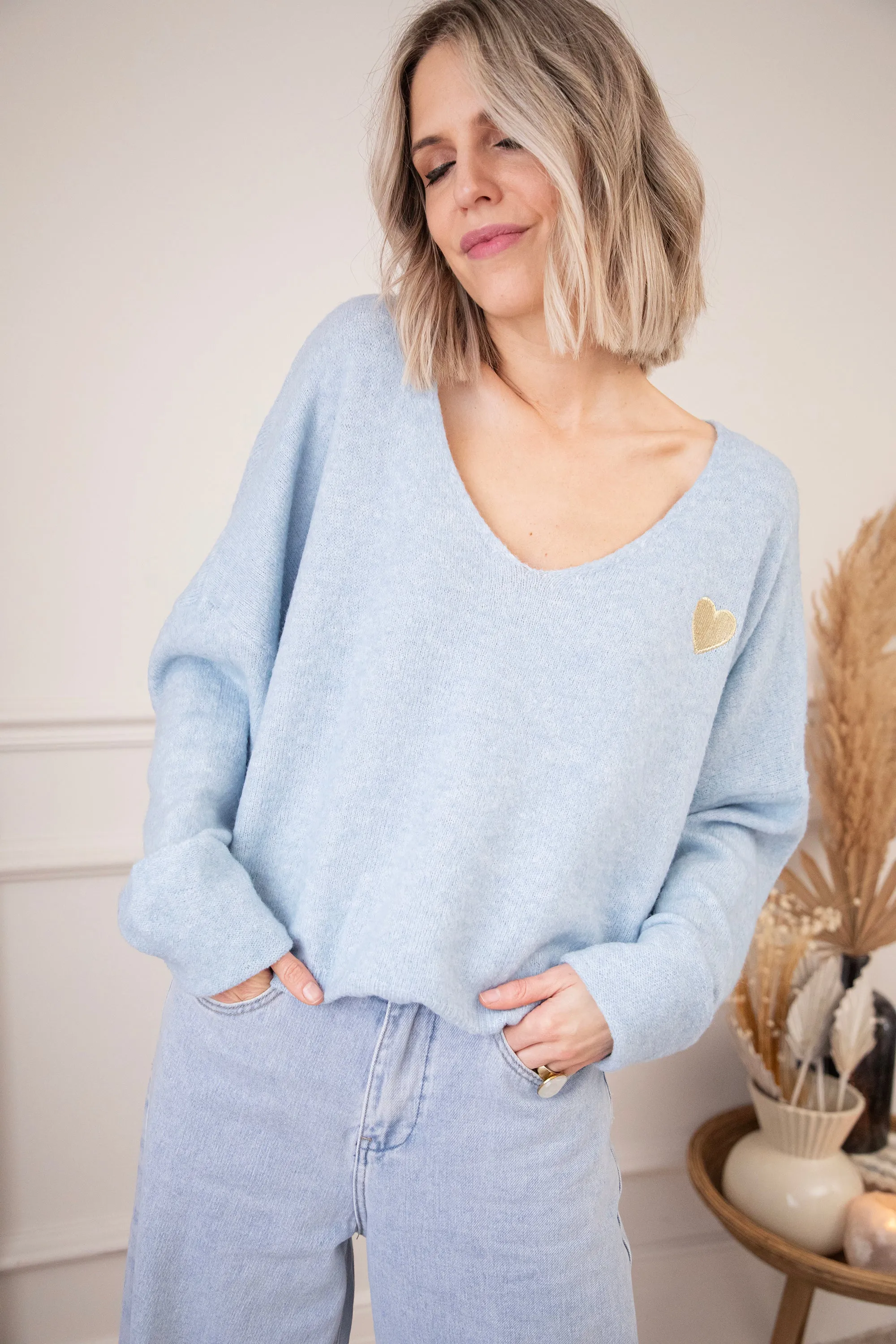 Soft Hearted Soft Blue/Gold - Trui