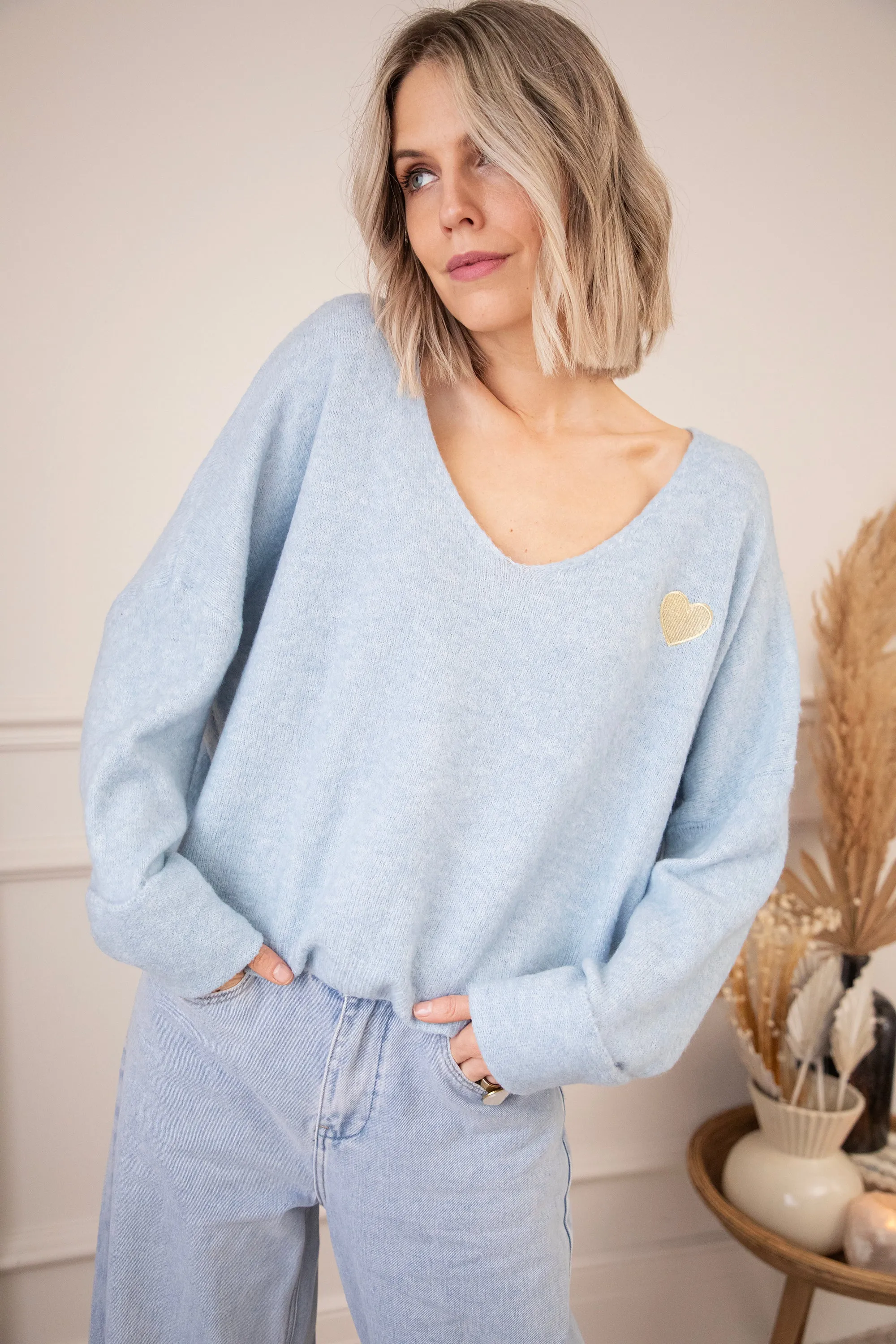 Soft Hearted Soft Blue/Gold - Trui