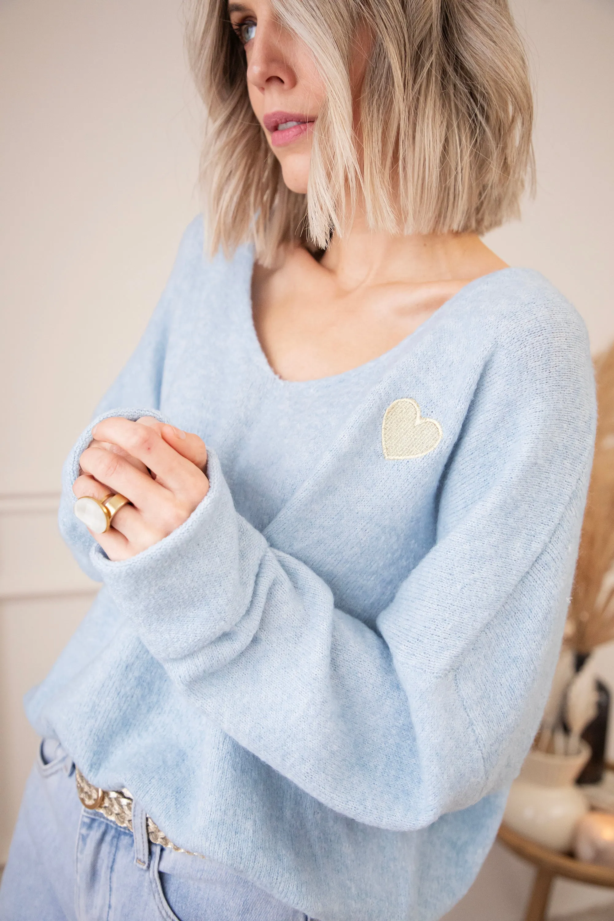 Soft Hearted Soft Blue/Gold - Trui