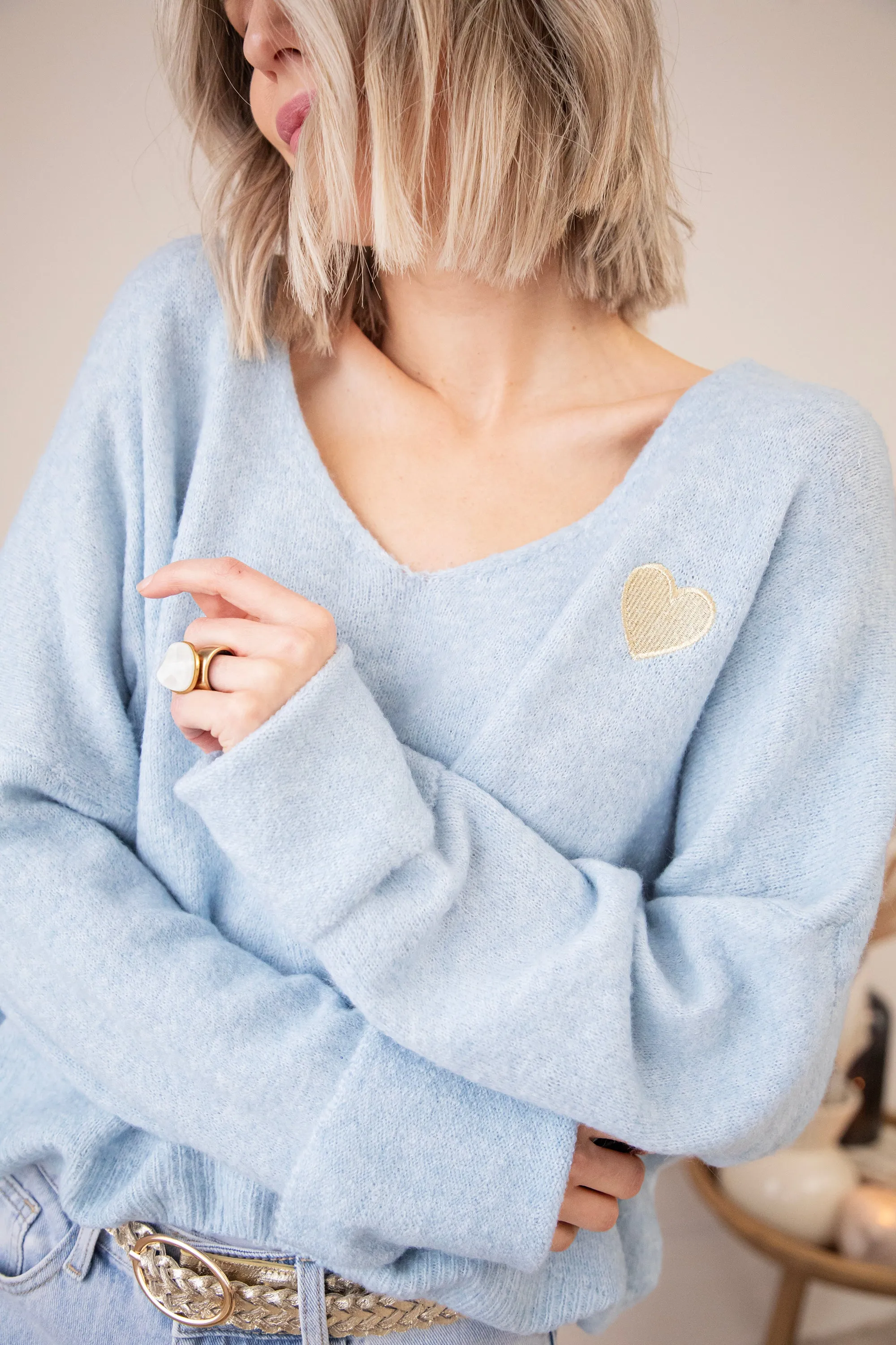 Soft Hearted Soft Blue/Gold - Trui