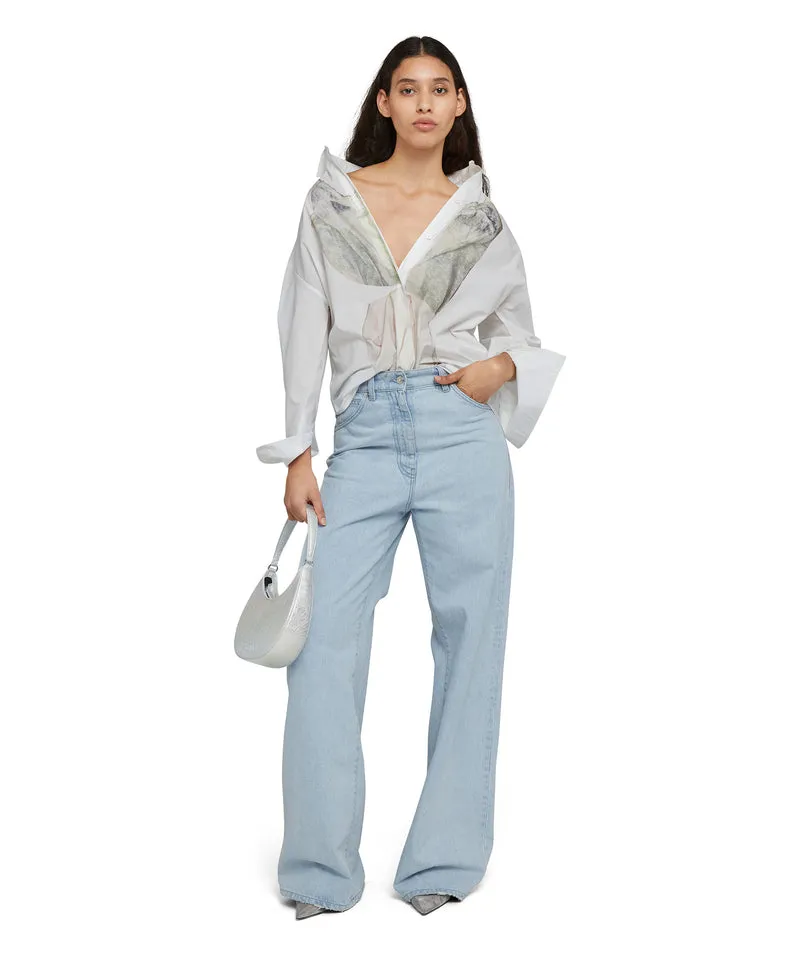 Solid Color Straight Leg Jeans Light Blue