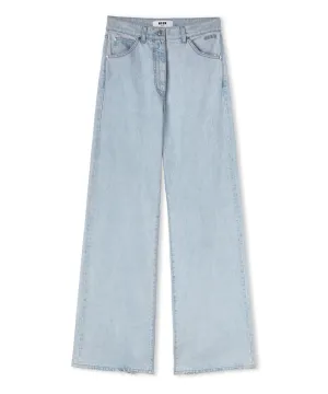 Solid Color Straight Leg Jeans Light Blue