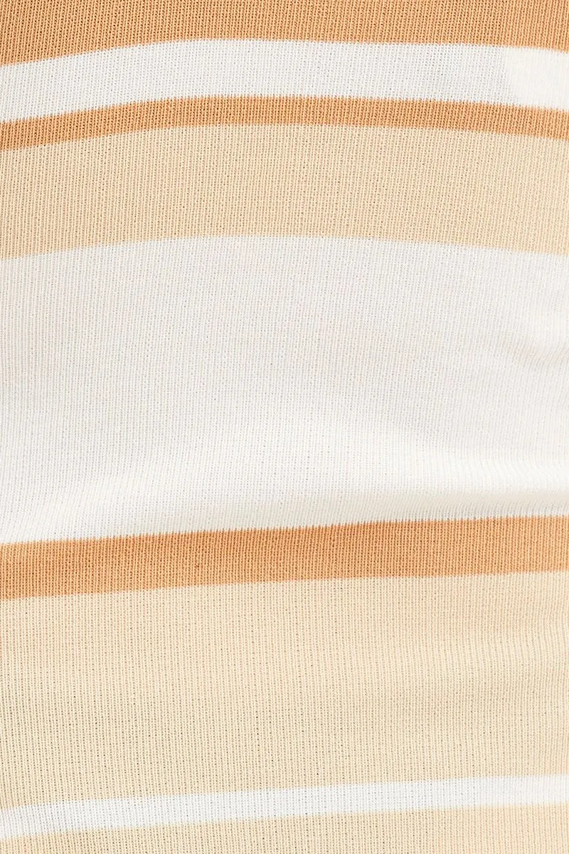 Stripe Midi Dress Sleeveless Cut Out Square Neck