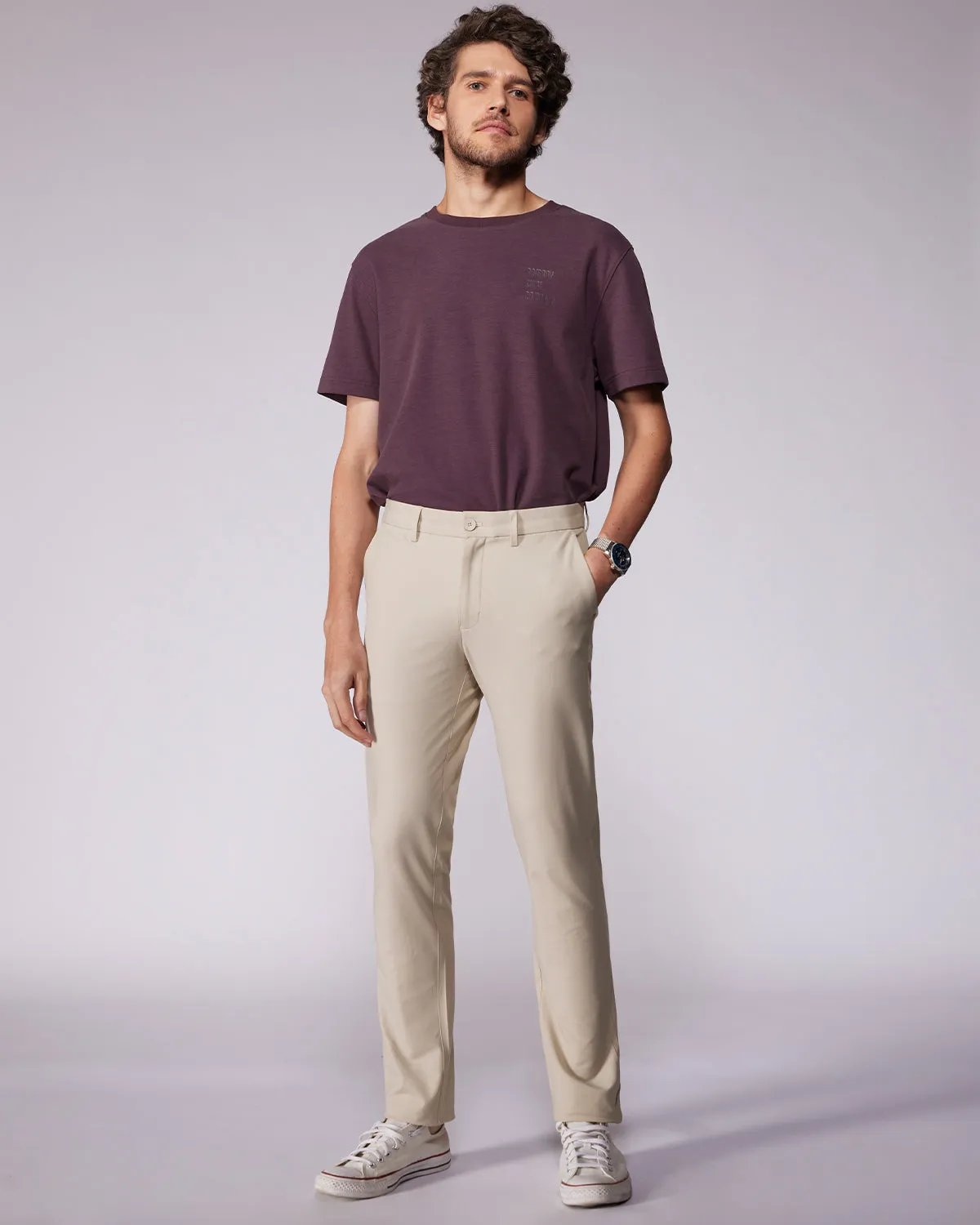 Tailored 4-Way Stretch Twill Smart Pants - Beige