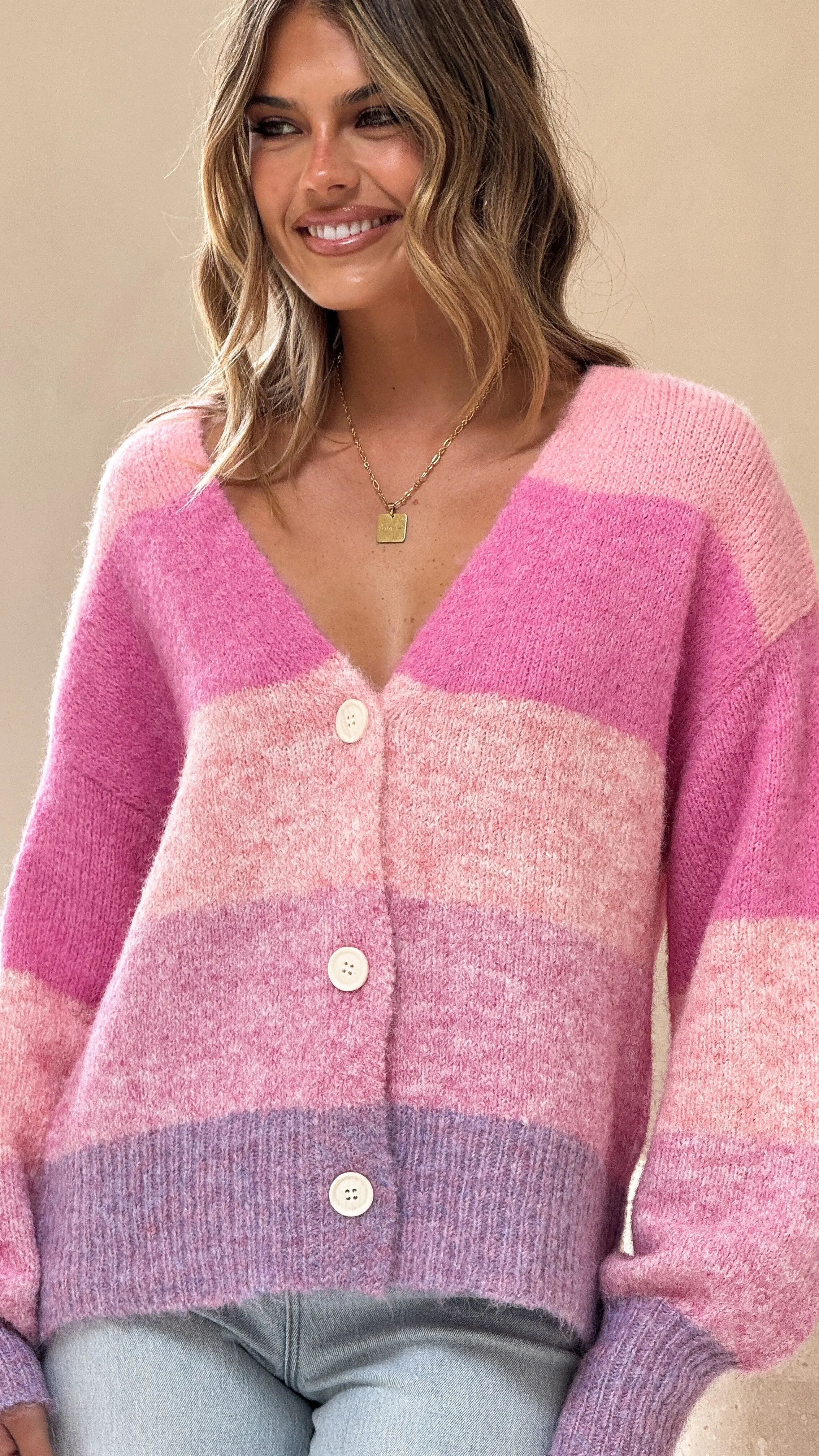 Talulah Knit Cardigan - Pink Print