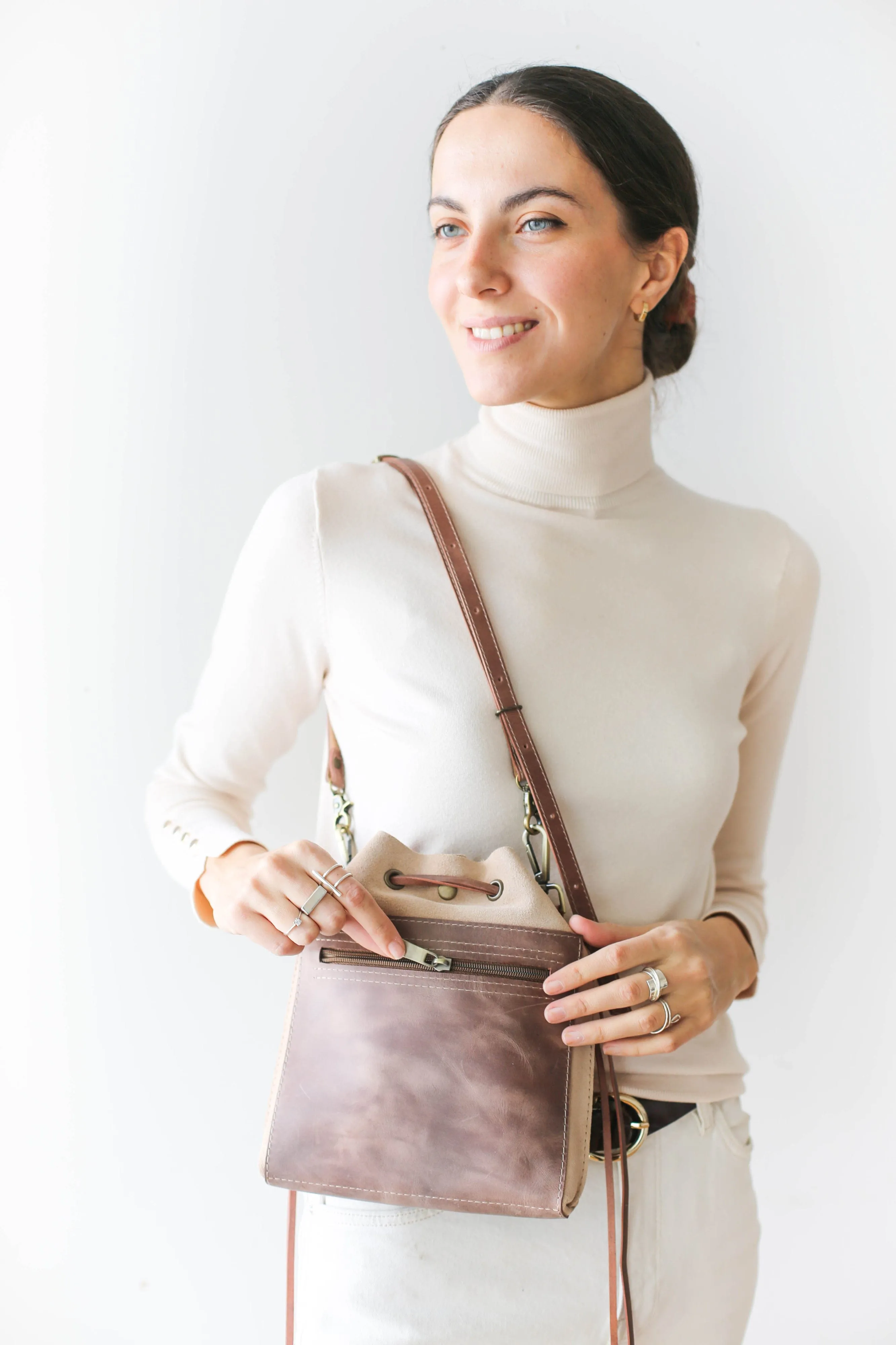 Taupe Designer Mini Bag - Small Leather Bag