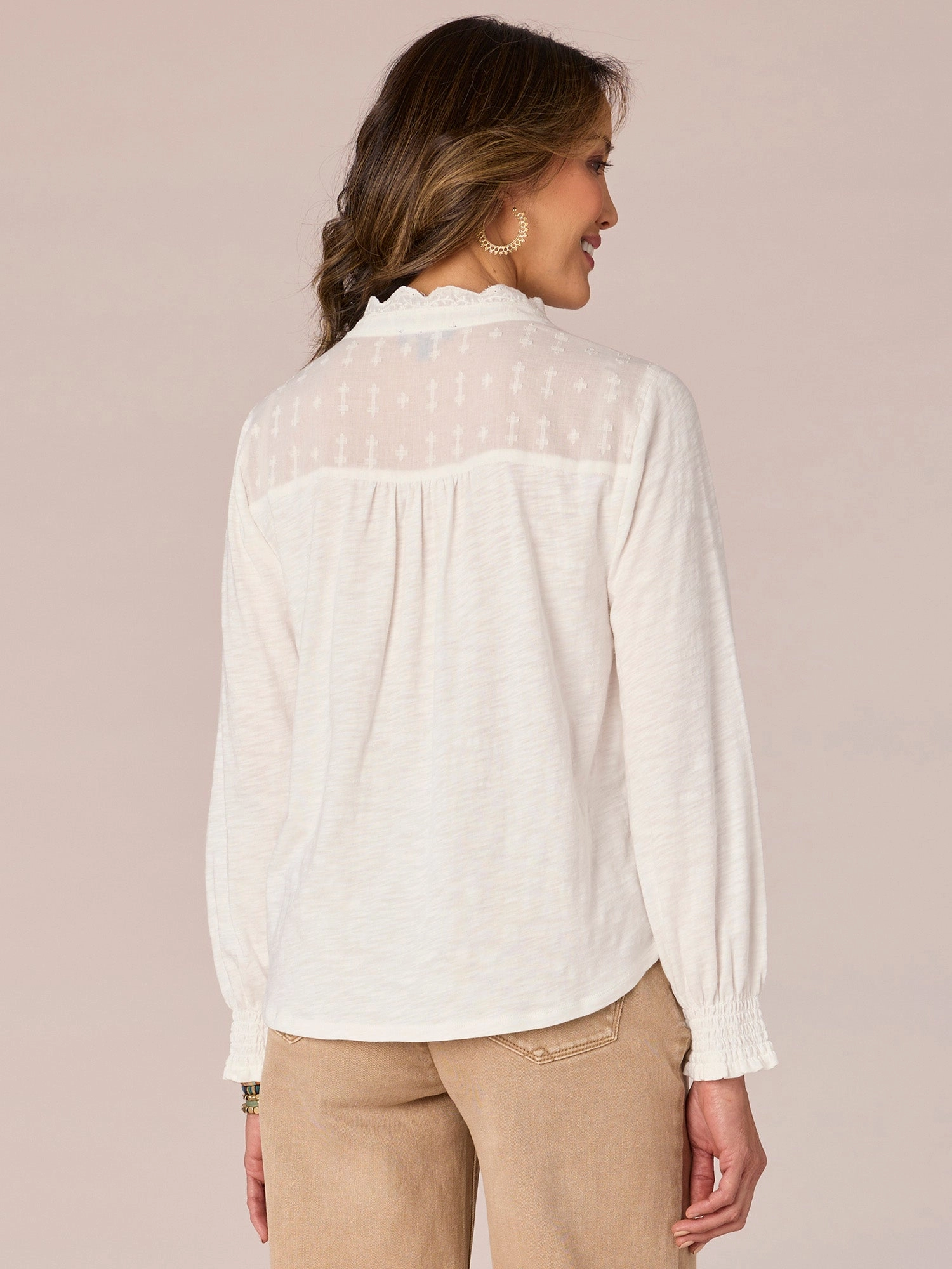 Three Quarter Sleeve Cascading Ruffle Edge Button Down Petite Shirt