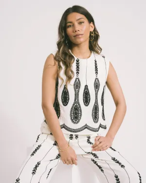 Top Melina Embroidered White Black