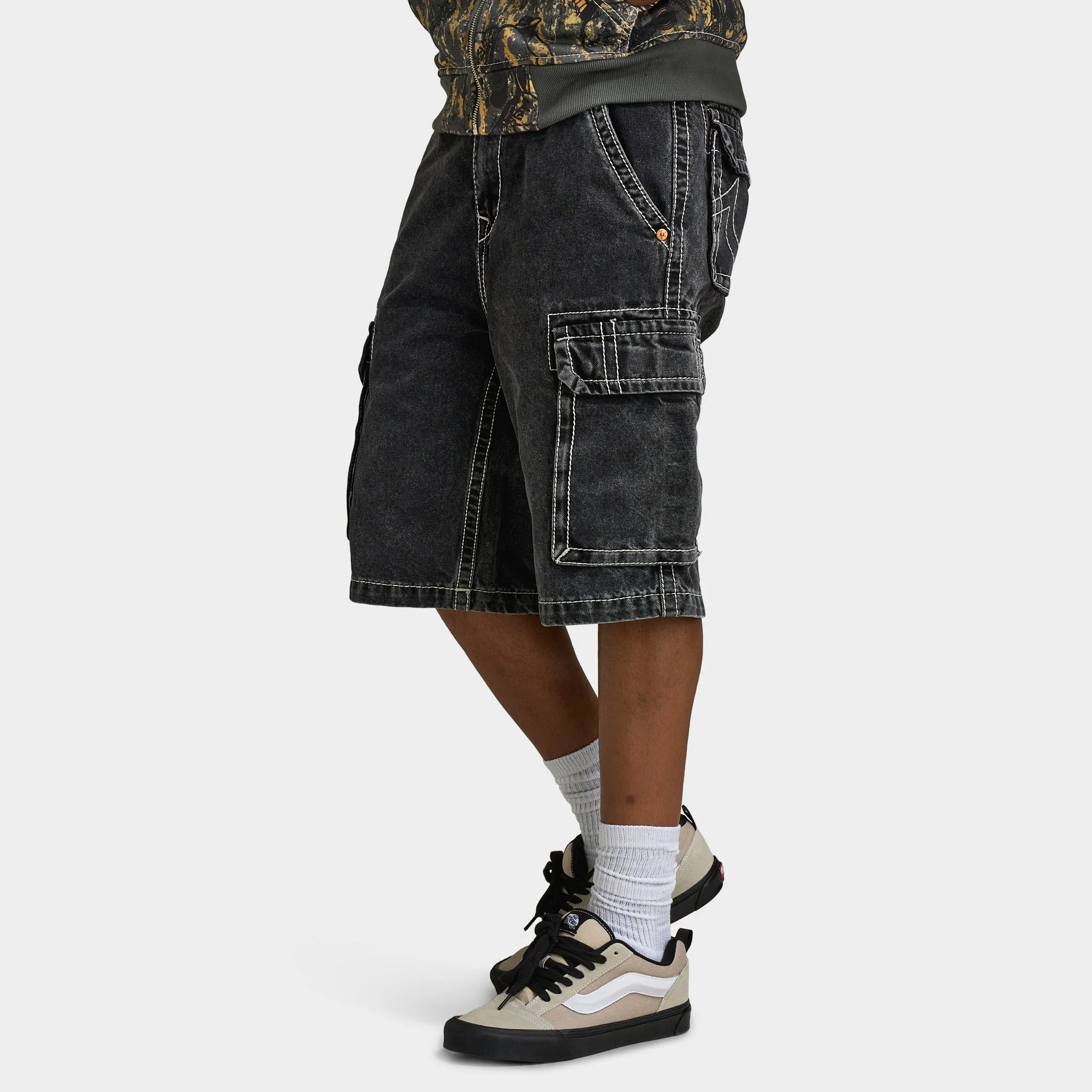 True Religion Big T Vinny Cargo Denim Shorts / Bullet Black Wash