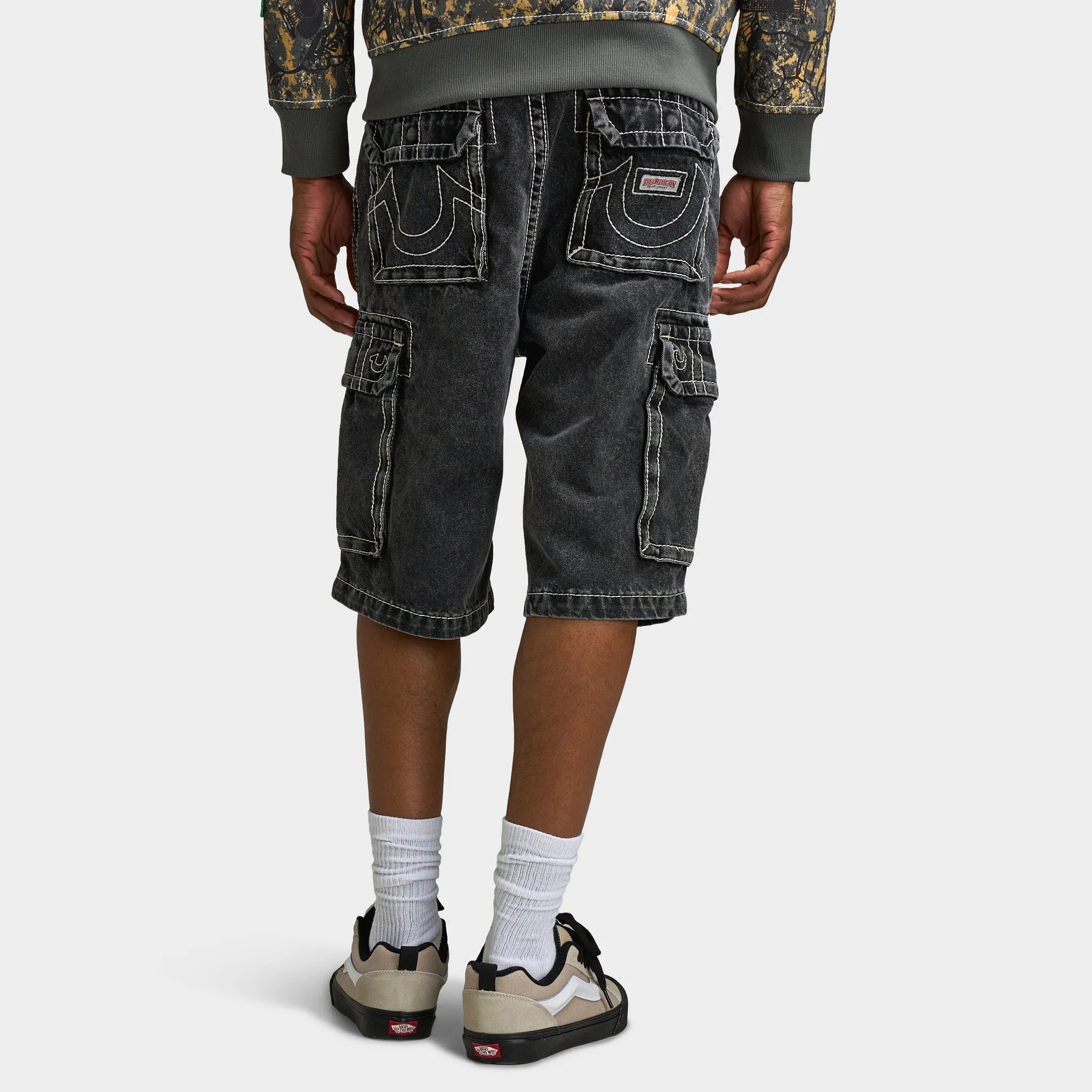True Religion Big T Vinny Cargo Denim Shorts / Bullet Black Wash