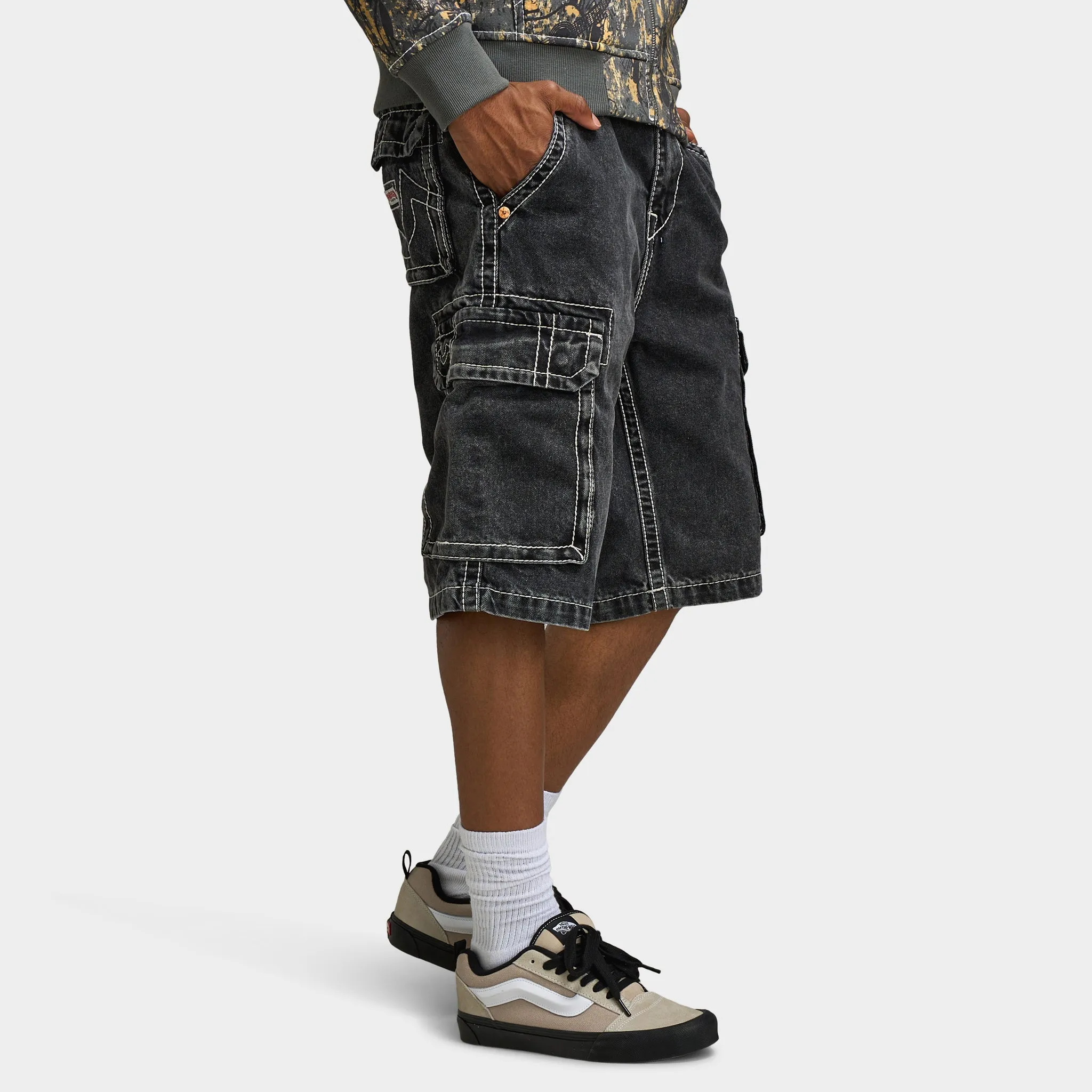True Religion Big T Vinny Cargo Denim Shorts / Bullet Black Wash
