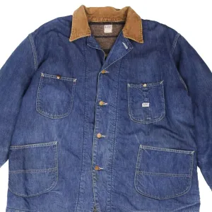 VINTAGE LEE CHORE LINED DENIM JACKET CORDUROY COLLAR 1960S SIZE 48 MADE IN USA