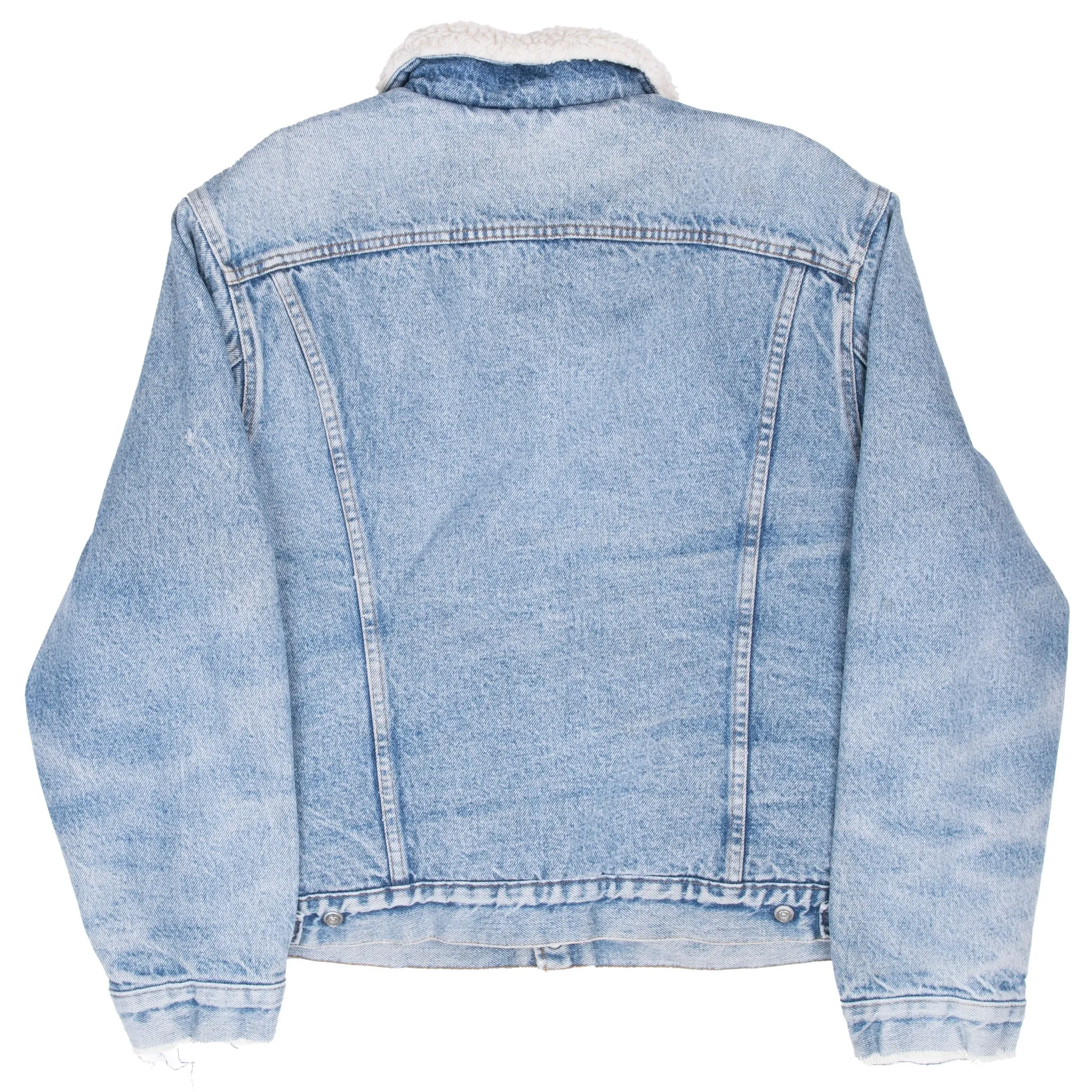 VINTAGE LEVIS SHERPA TRUCKER BLUE DENIM JACKET 1980S SIZE 46R MADE IN USA