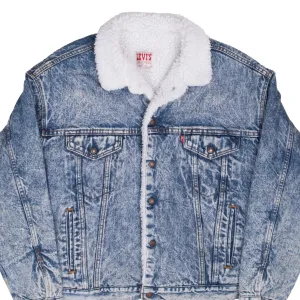 VINTAGE LEVIS SHERPA TRUCKER BLUE DENIM JACKET 1980S XL MADE IN USA