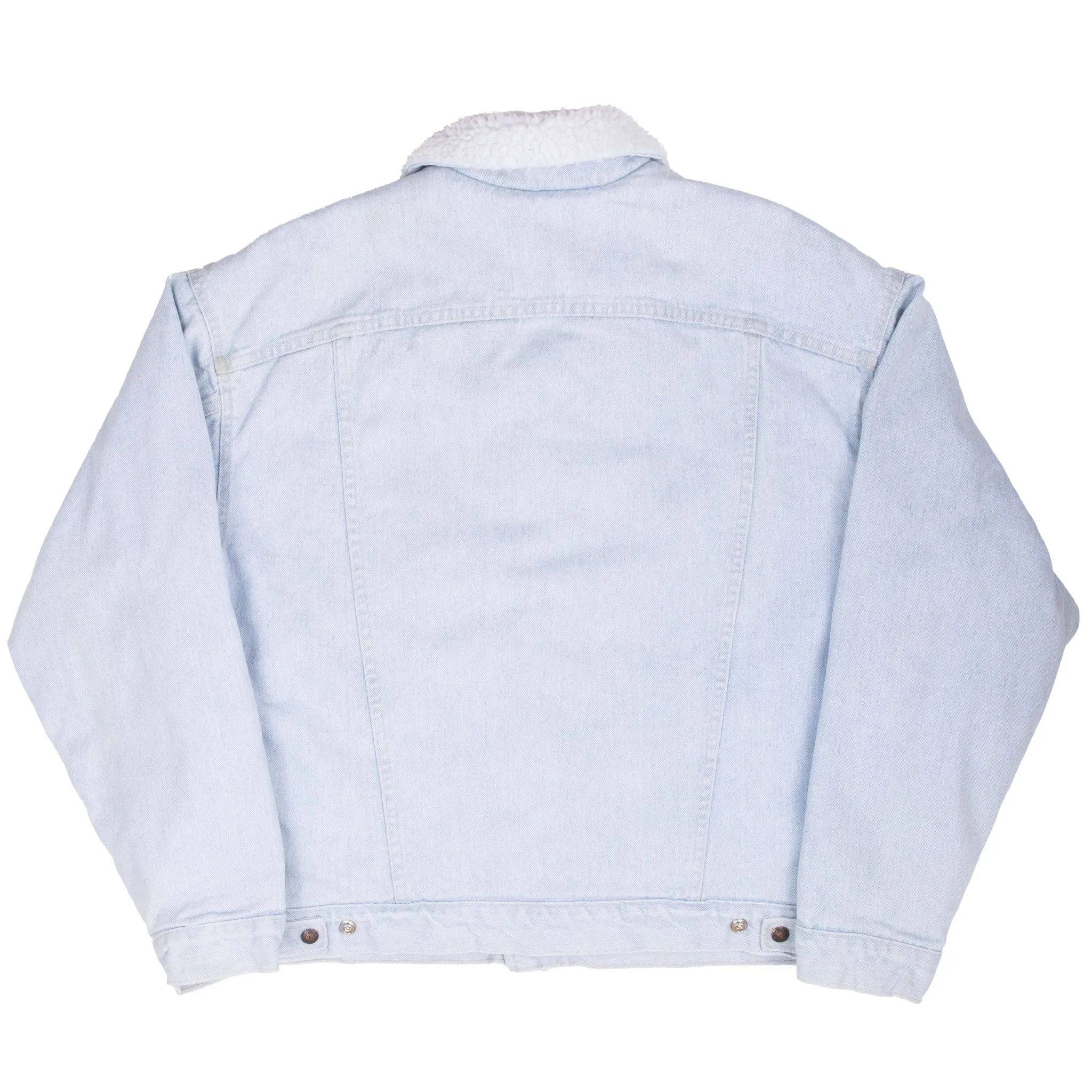 VINTAGE LEVIS SHERPA TRUCKER BLUE LIGHT WASH DENIM JACKET 1980S LARGE MADE USA
