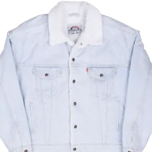 VINTAGE LEVIS SHERPA TRUCKER BLUE LIGHT WASH DENIM JACKET 1980S LARGE MADE USA