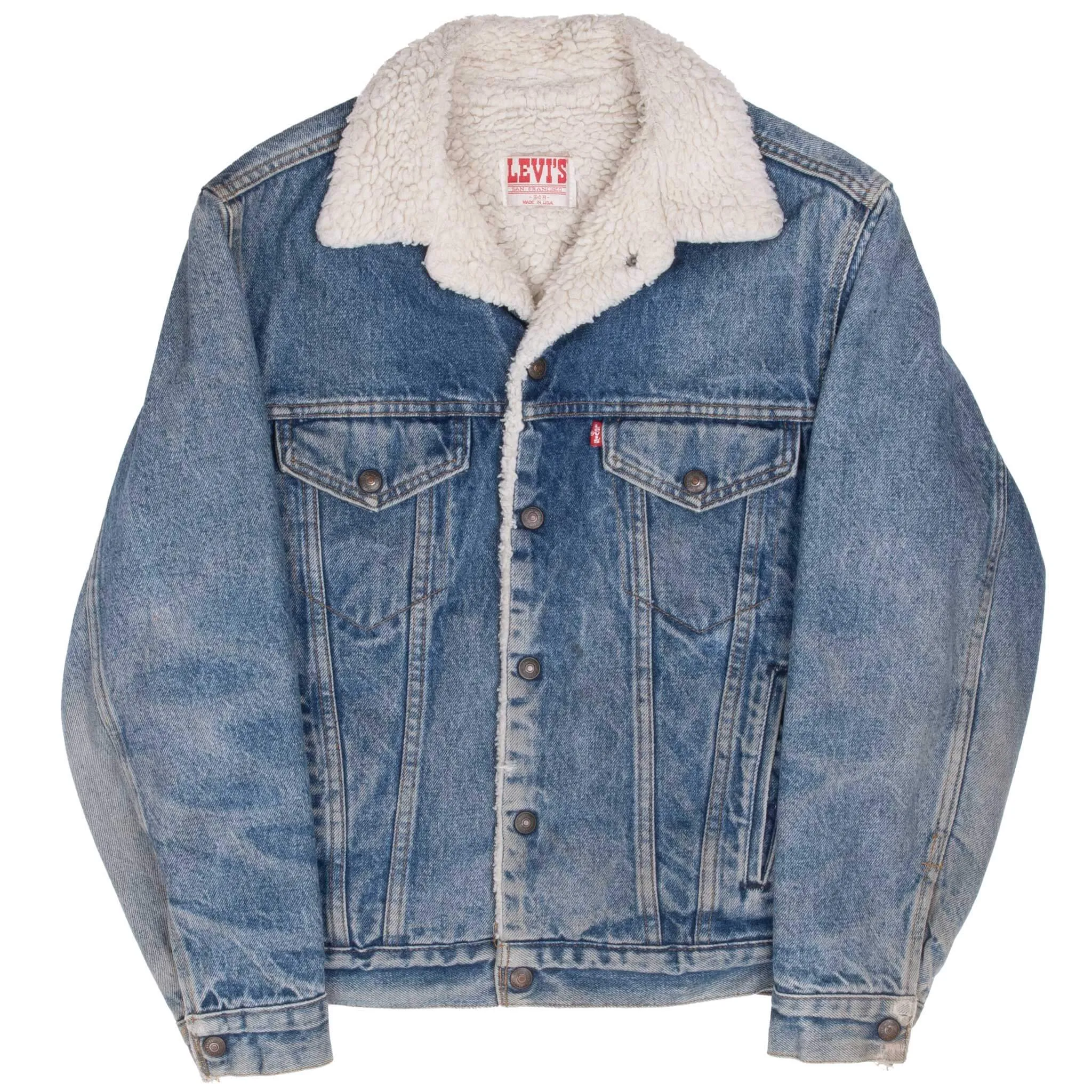 VINTAGE LEVIS SHERPA TRUCKER DENIM JACKET 1980S SIZE 34R XS MADE IN USA