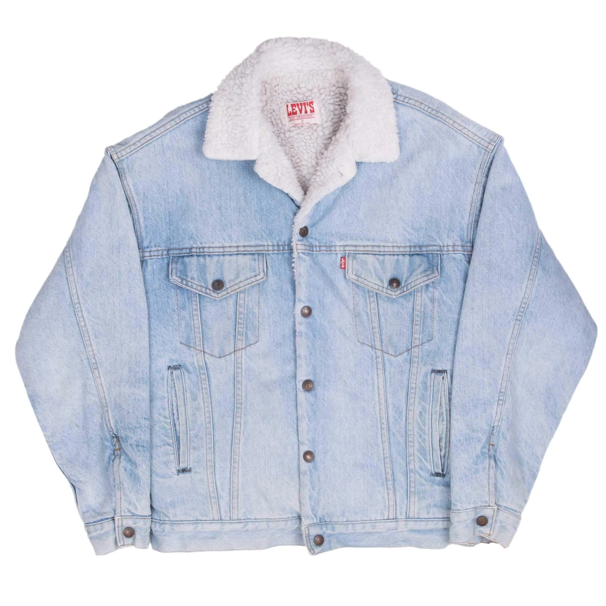 VINTAGE LEVIS SHERPA TRUCKER DENIM JACKET 1980S SIZE SMALL MADE IN USA