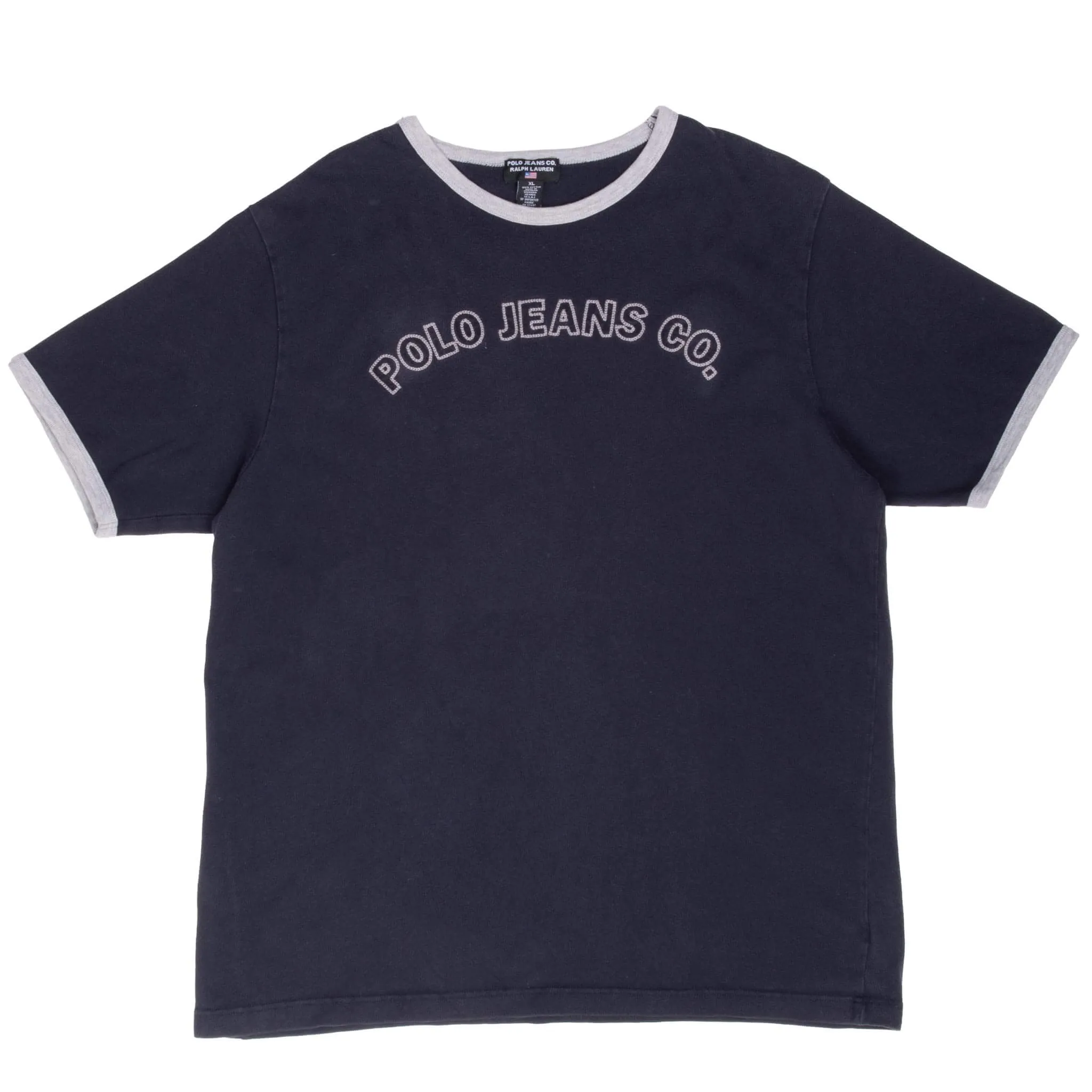 VINTAGE RALPH LAUREN POLO JEANS CO NAVY BLUE TEE SHIRT 1990S XL MADE IN USA