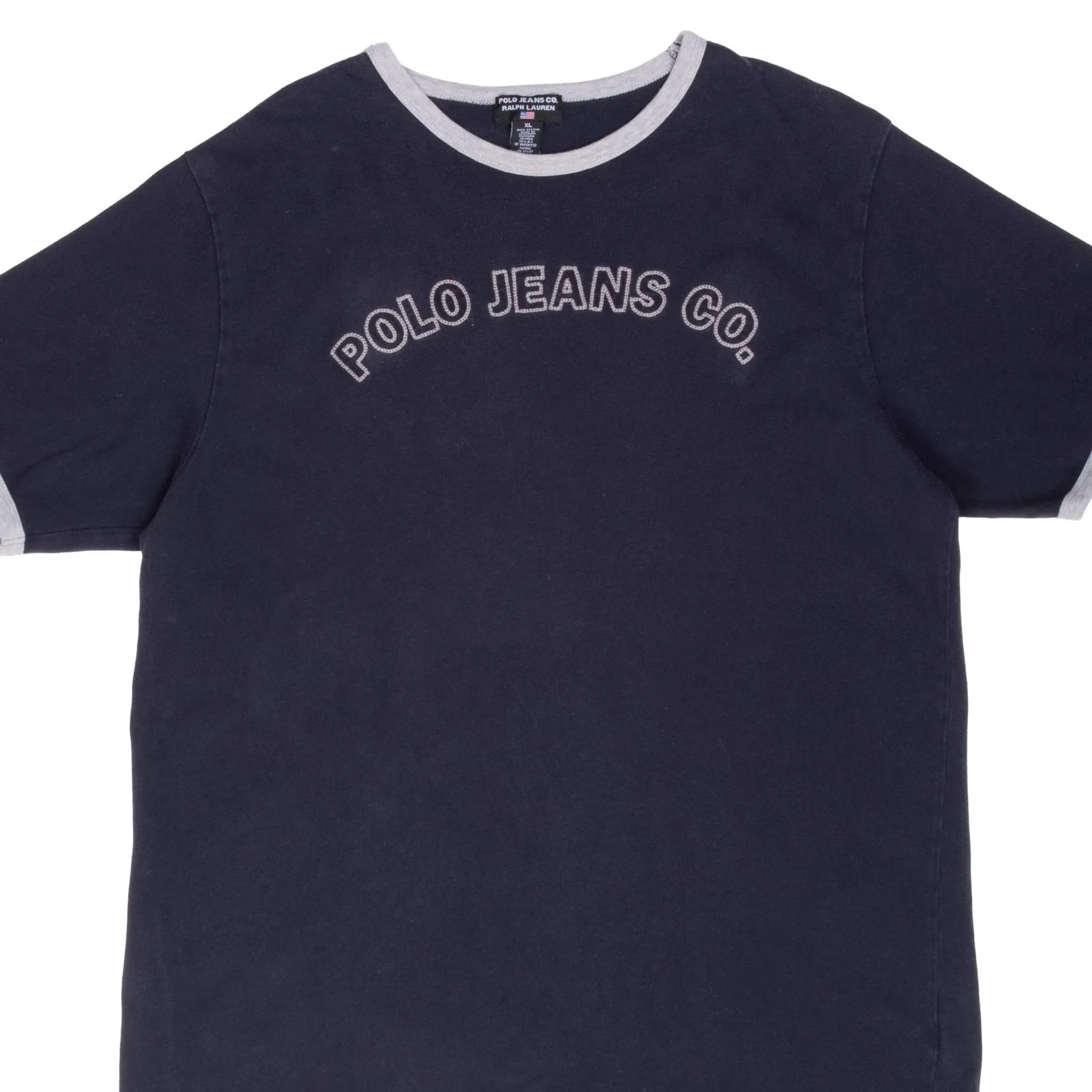 VINTAGE RALPH LAUREN POLO JEANS CO NAVY BLUE TEE SHIRT 1990S XL MADE IN USA