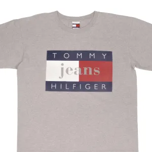 VINTAGE TOMMY JEANS HILFIGER SPELLOUT GREY TEE SHIRT 1990S SIZE LARGE MADE USA