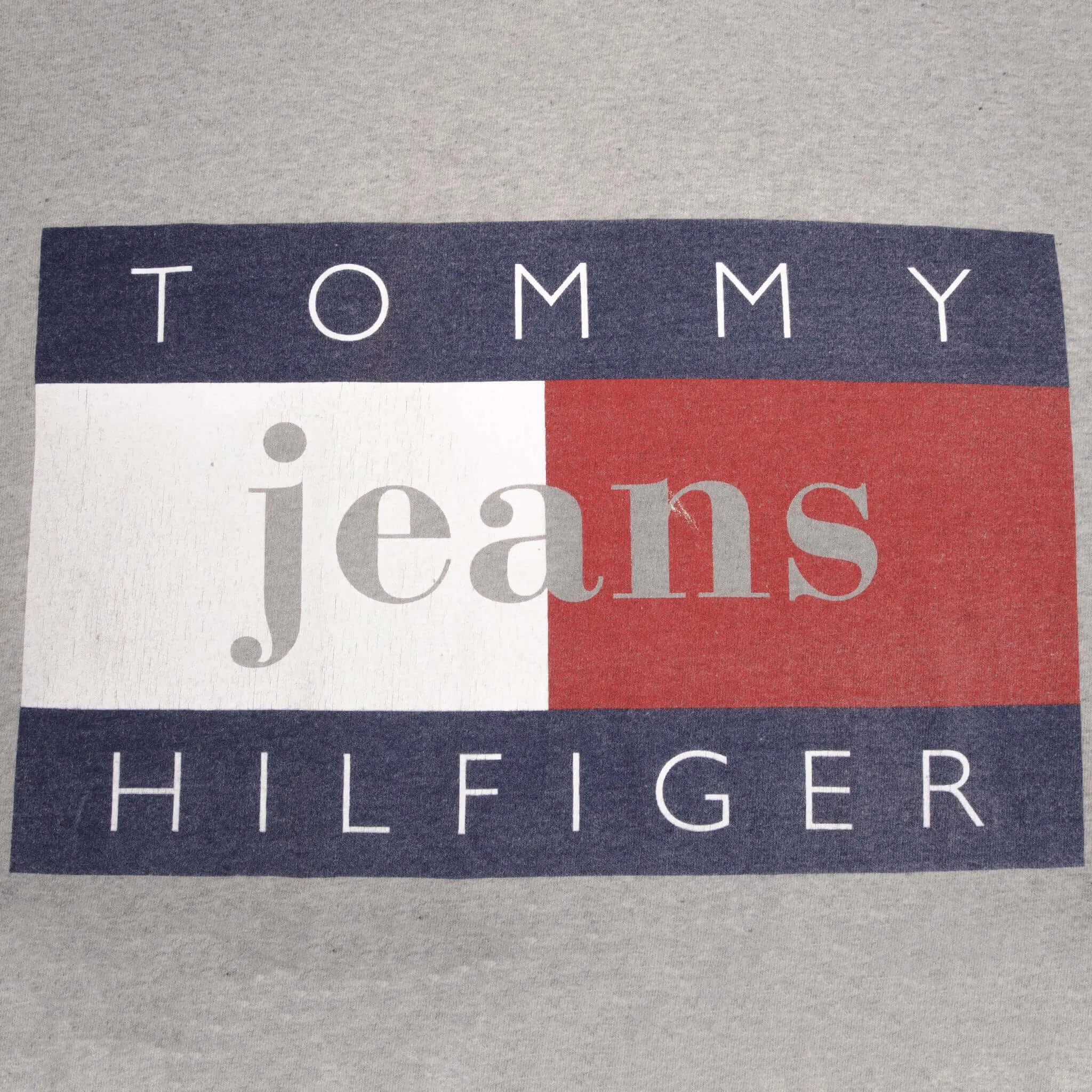 VINTAGE TOMMY JEANS HILFIGER SPELLOUT GREY TEE SHIRT 1990S SIZE LARGE MADE USA