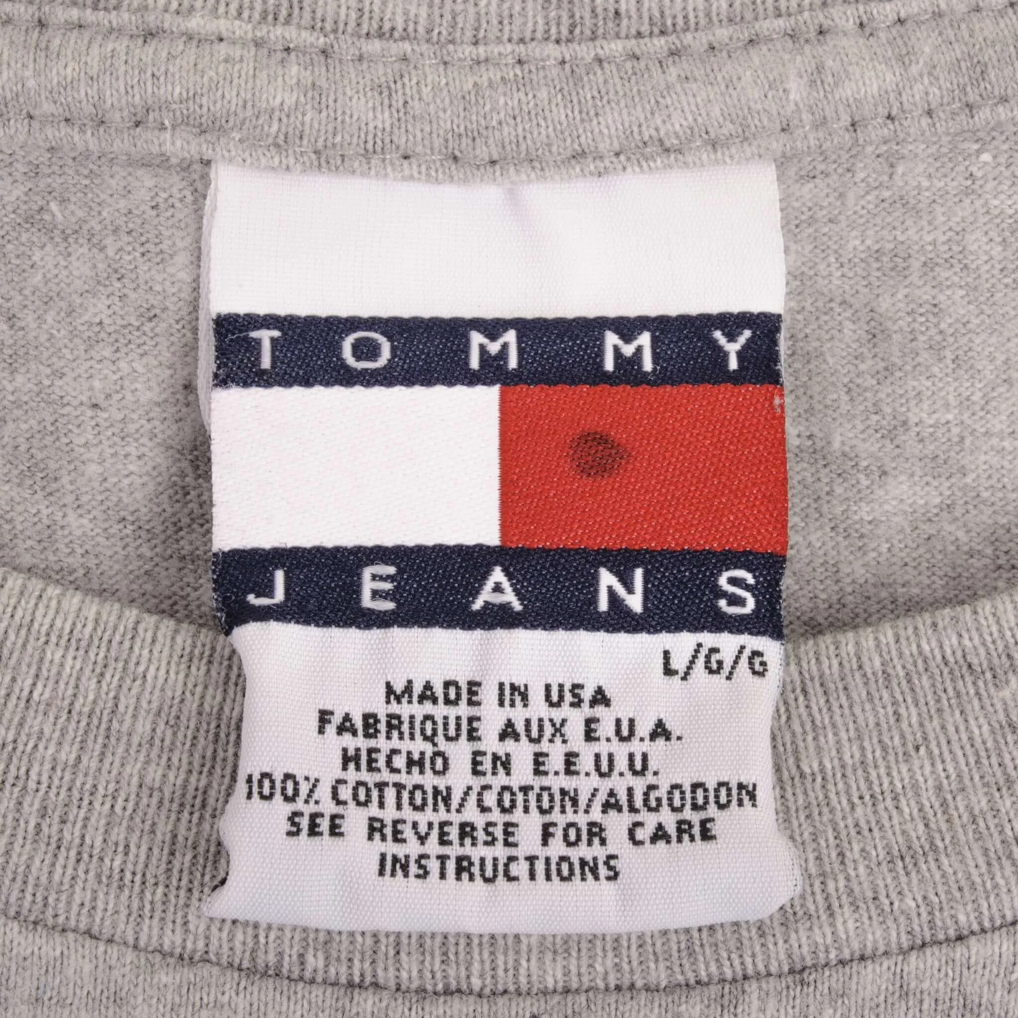 VINTAGE TOMMY JEANS HILFIGER SPELLOUT GREY TEE SHIRT 1990S SIZE LARGE MADE USA